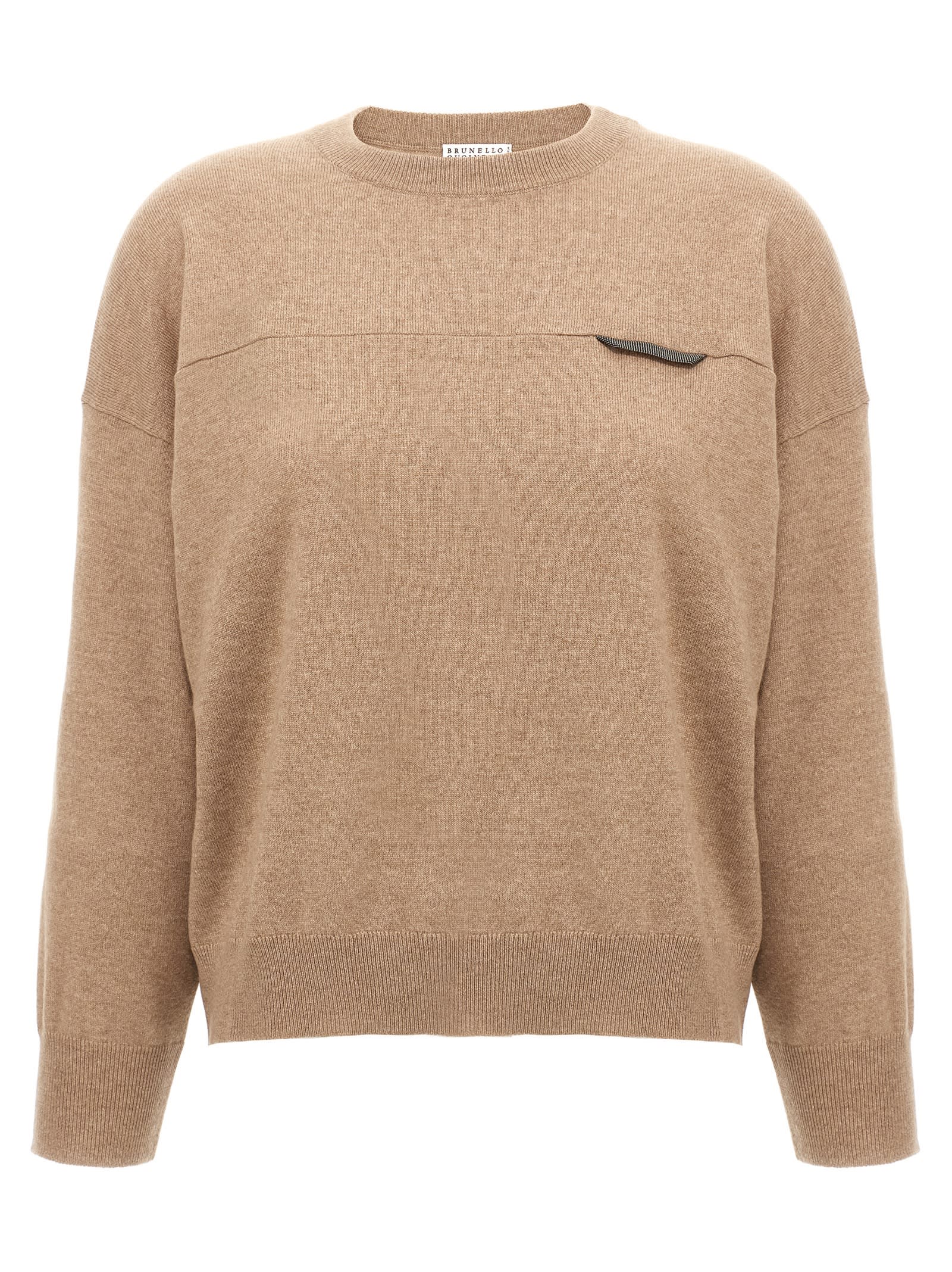 Brunello Cucinelli Cropped Knit Sweater Crew Neck In Sand