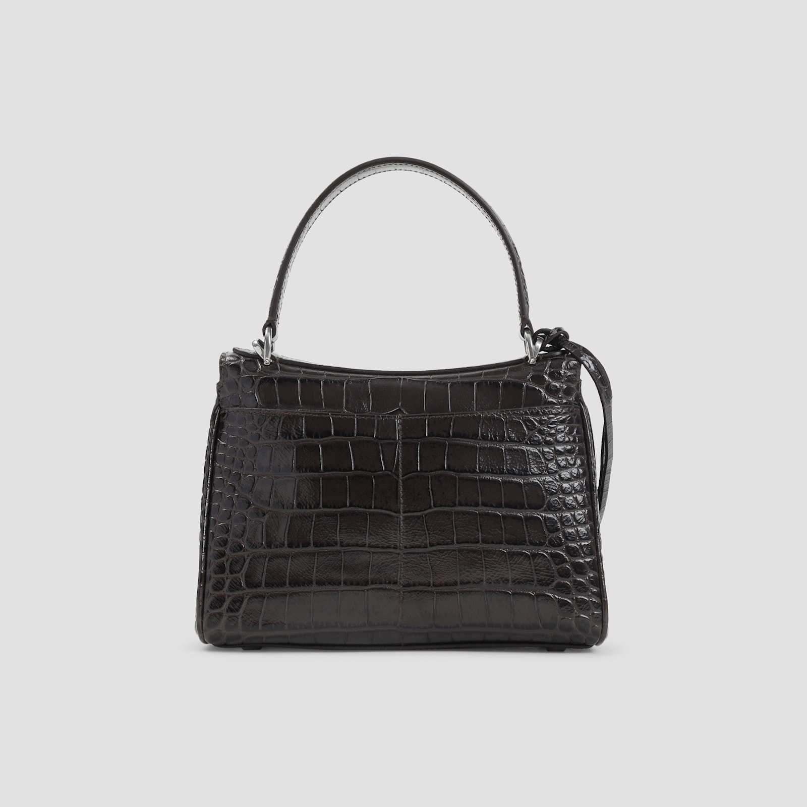 Balenciaga Crocodile Texture Top Handle Shoulder Bag In Brown