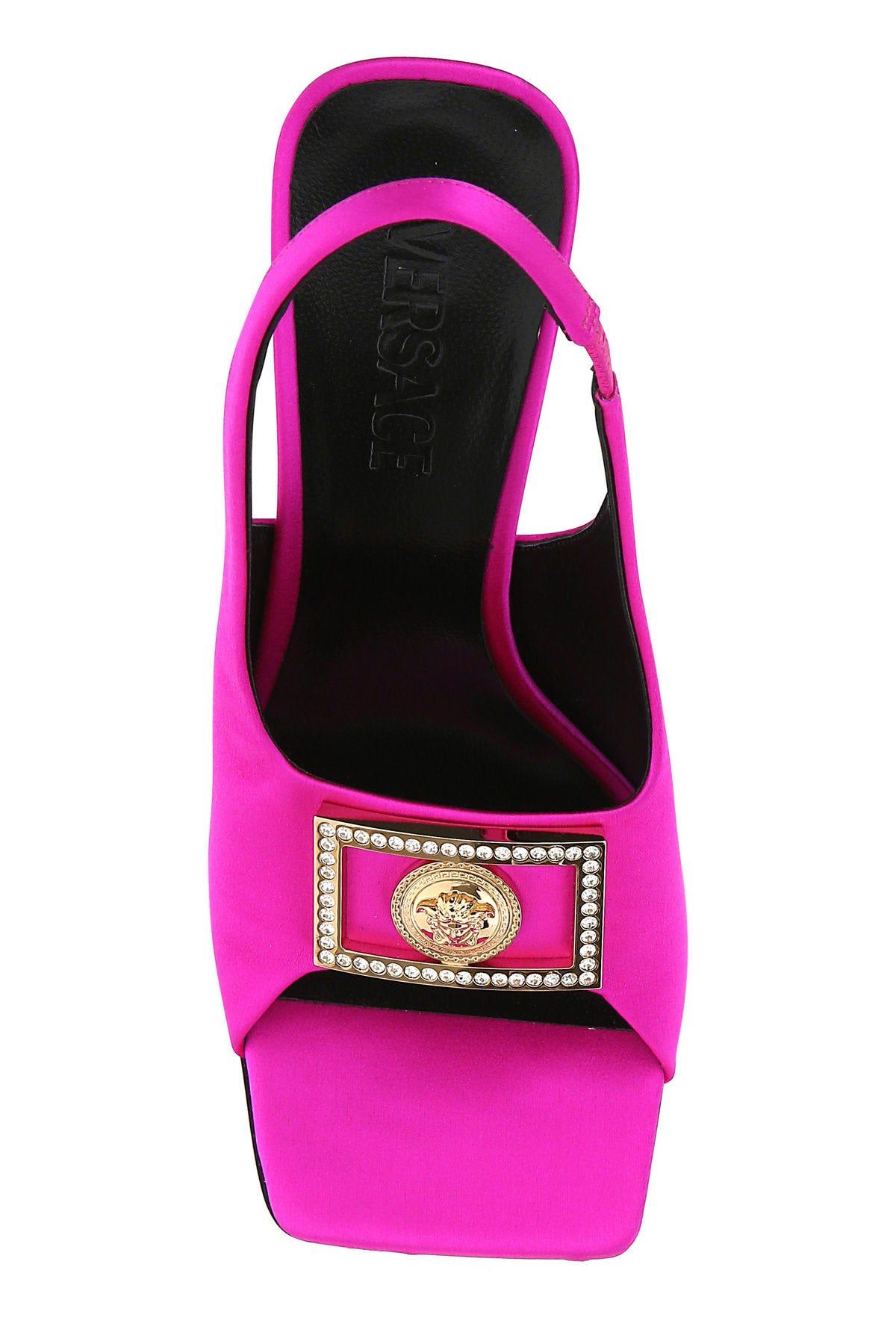 Shop Versace Fuchsia Satin Sandals