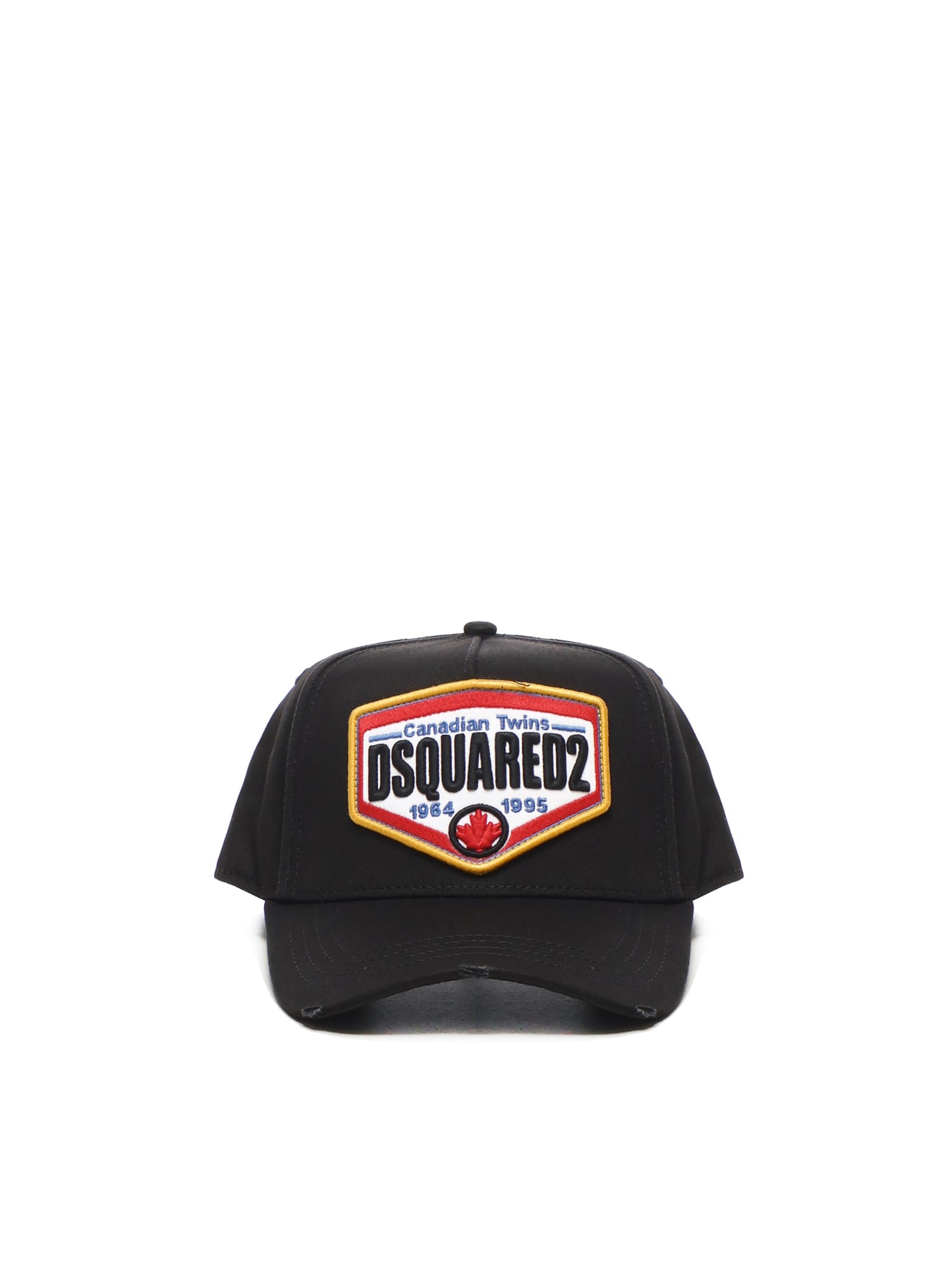 Dsquared2 Black Baseball Cap With Maxi Print On The Front And Rear Adjustable Buckle Cosure In Black