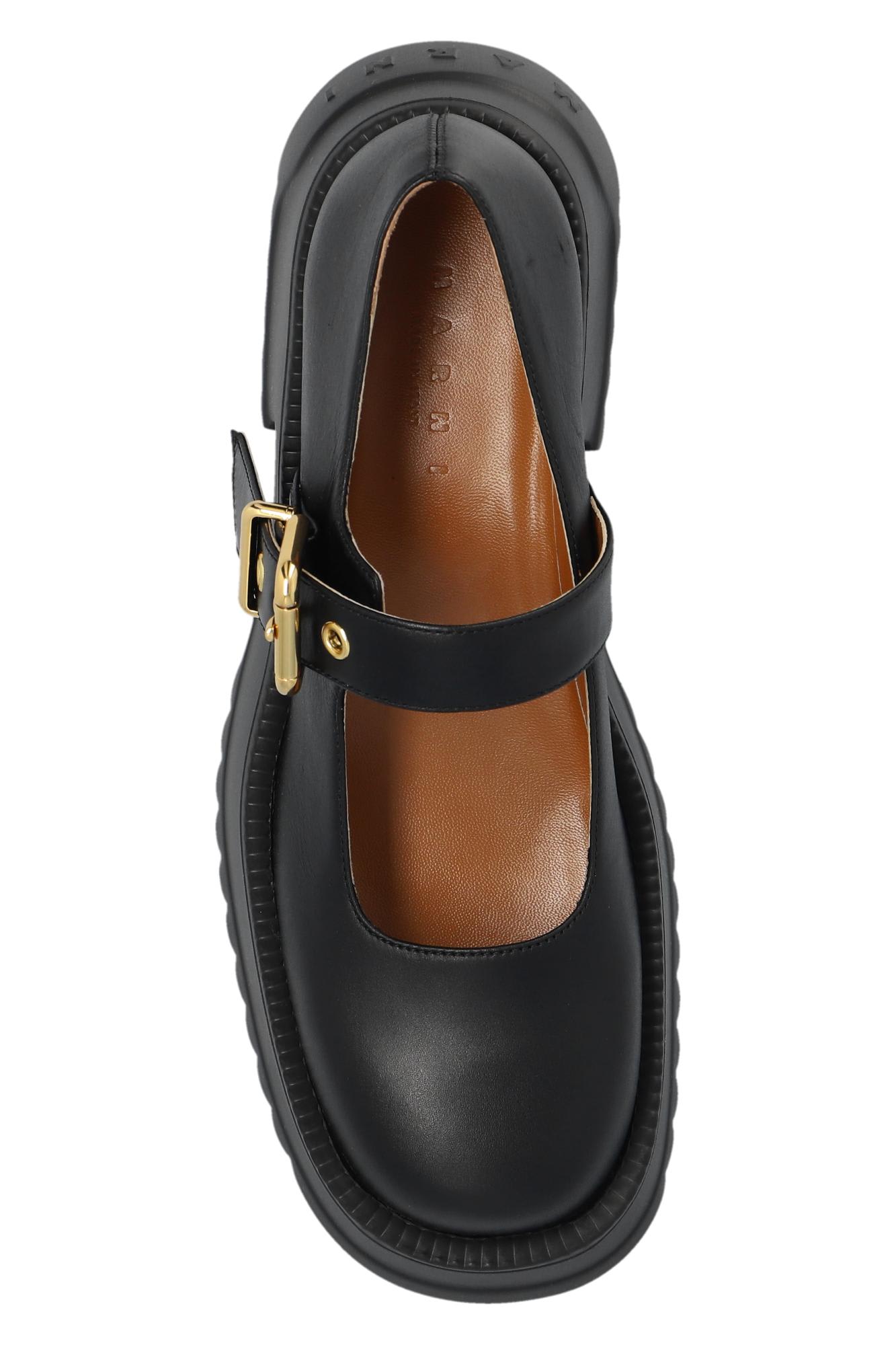 Shop Marni Leather Platform Loafers In Black