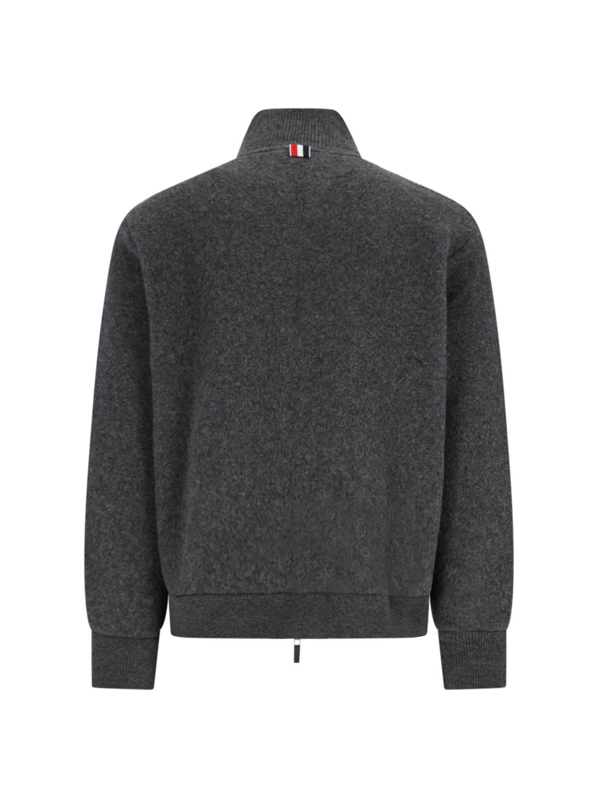 Thom Browne Grey Wool Zip-up Cardigan In Gray