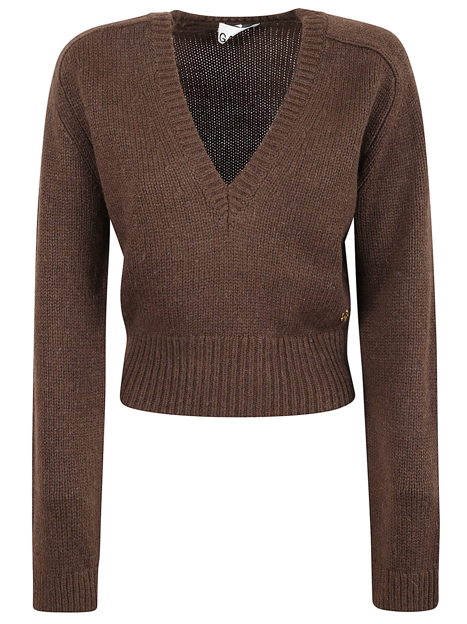Ganni V-neck Sweater In Brown