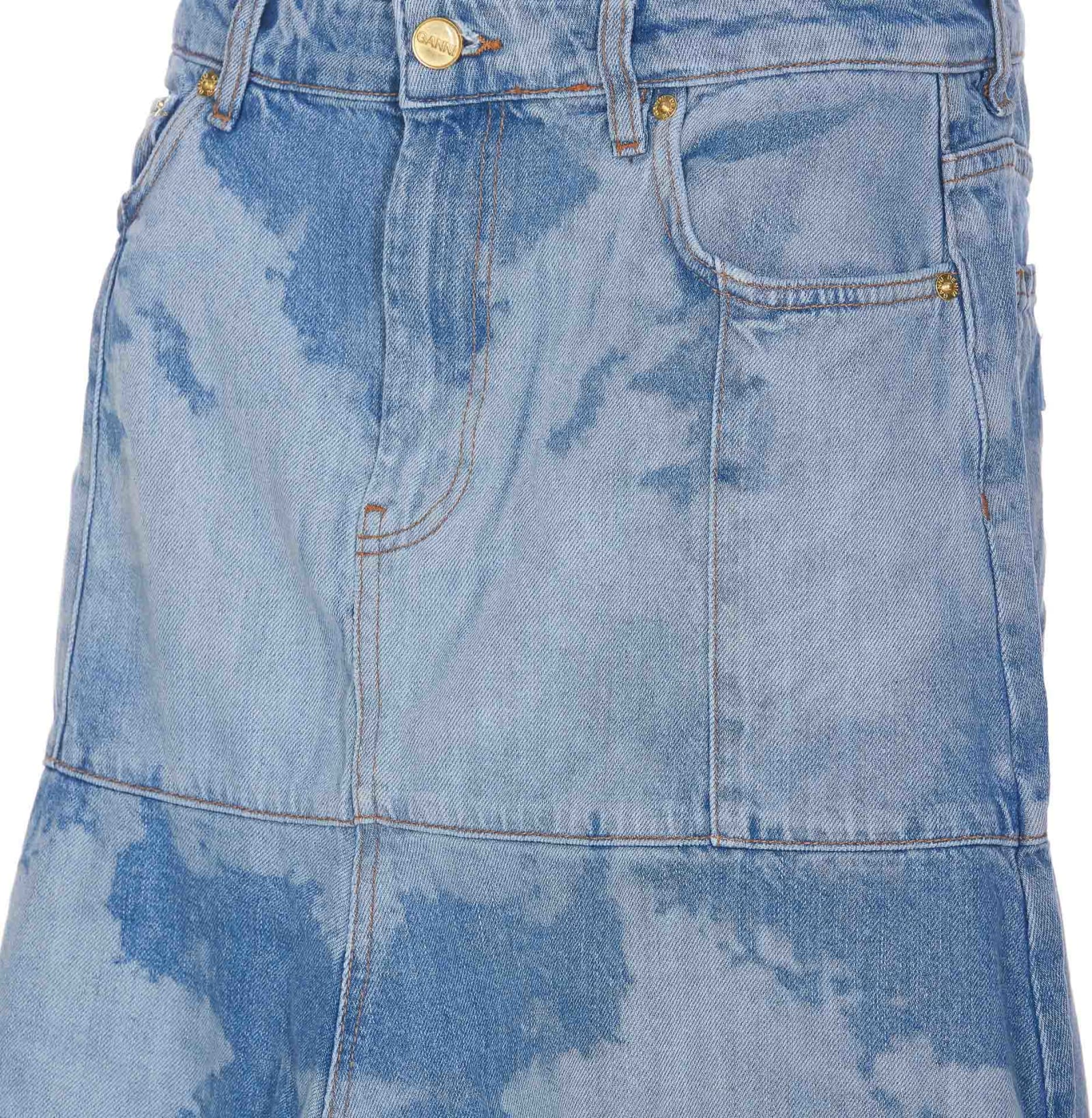 Shop Ganni Bleach Flounce Midi Denim Skirt In Blue