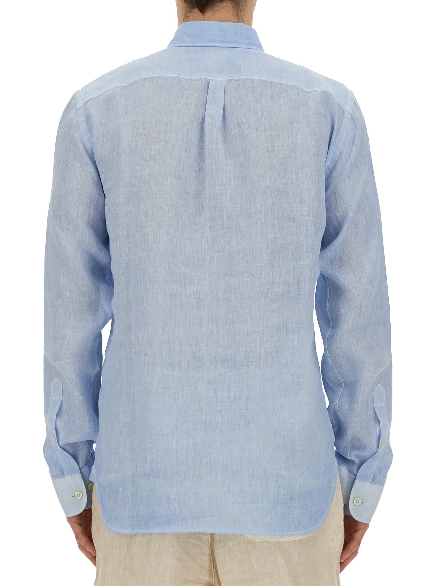 Shop 120% Lino Regular Fit Button Down Shirt In Mermaid Soft Fade