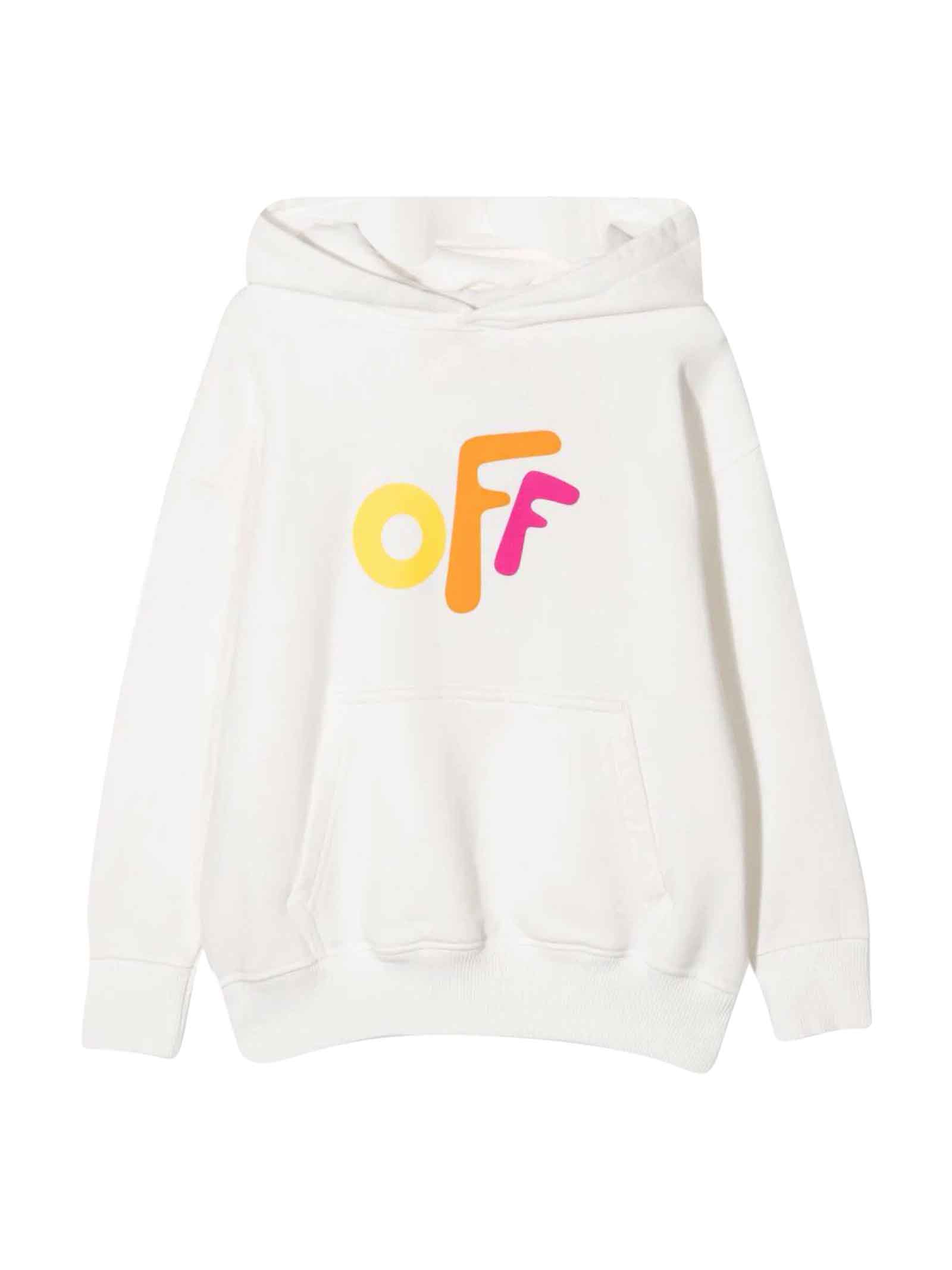 Off-White White Sweatshirt With Hood And Multicolor Print