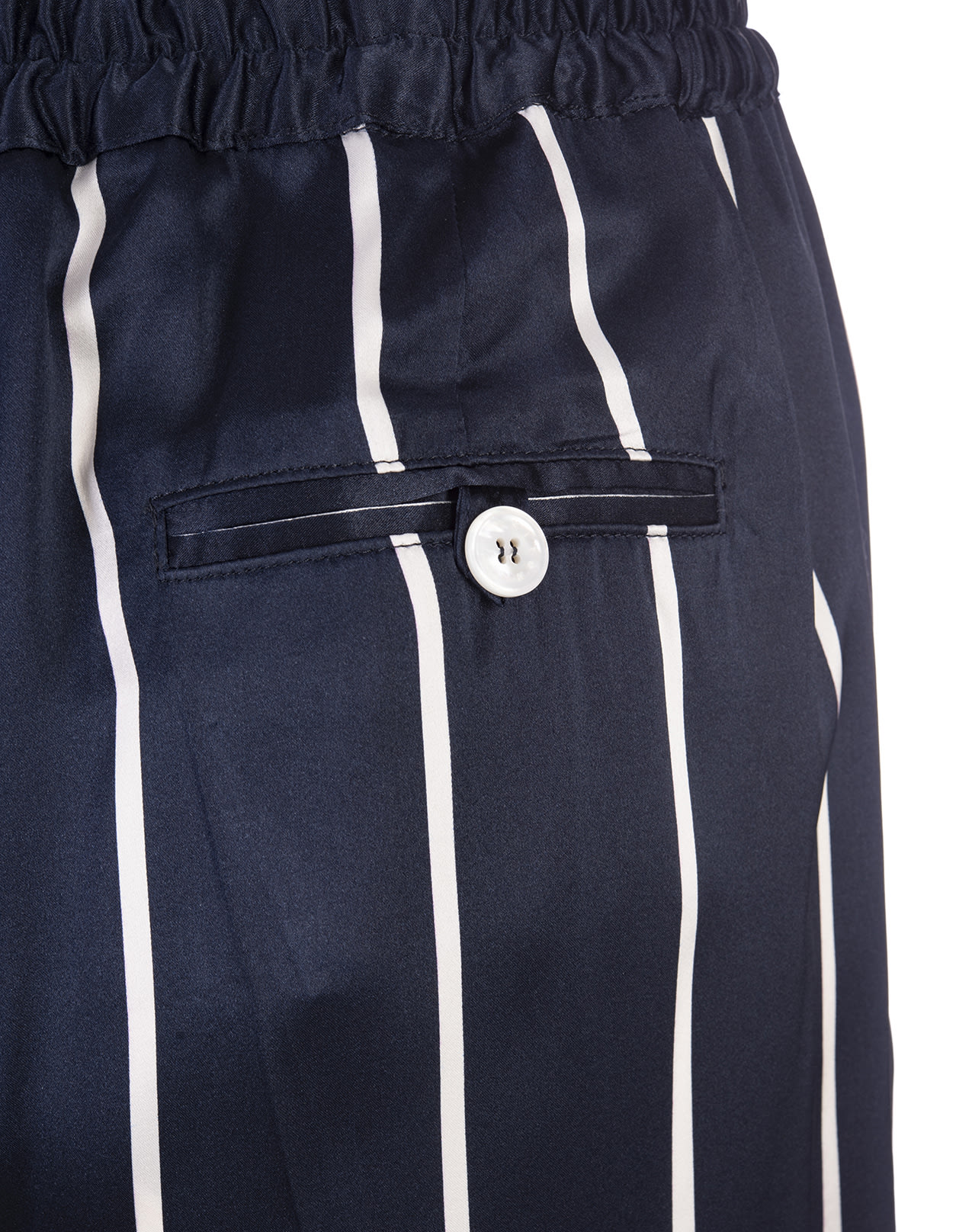 Shop Kiton Navy Blue Striped Silk Drawstring Trousers