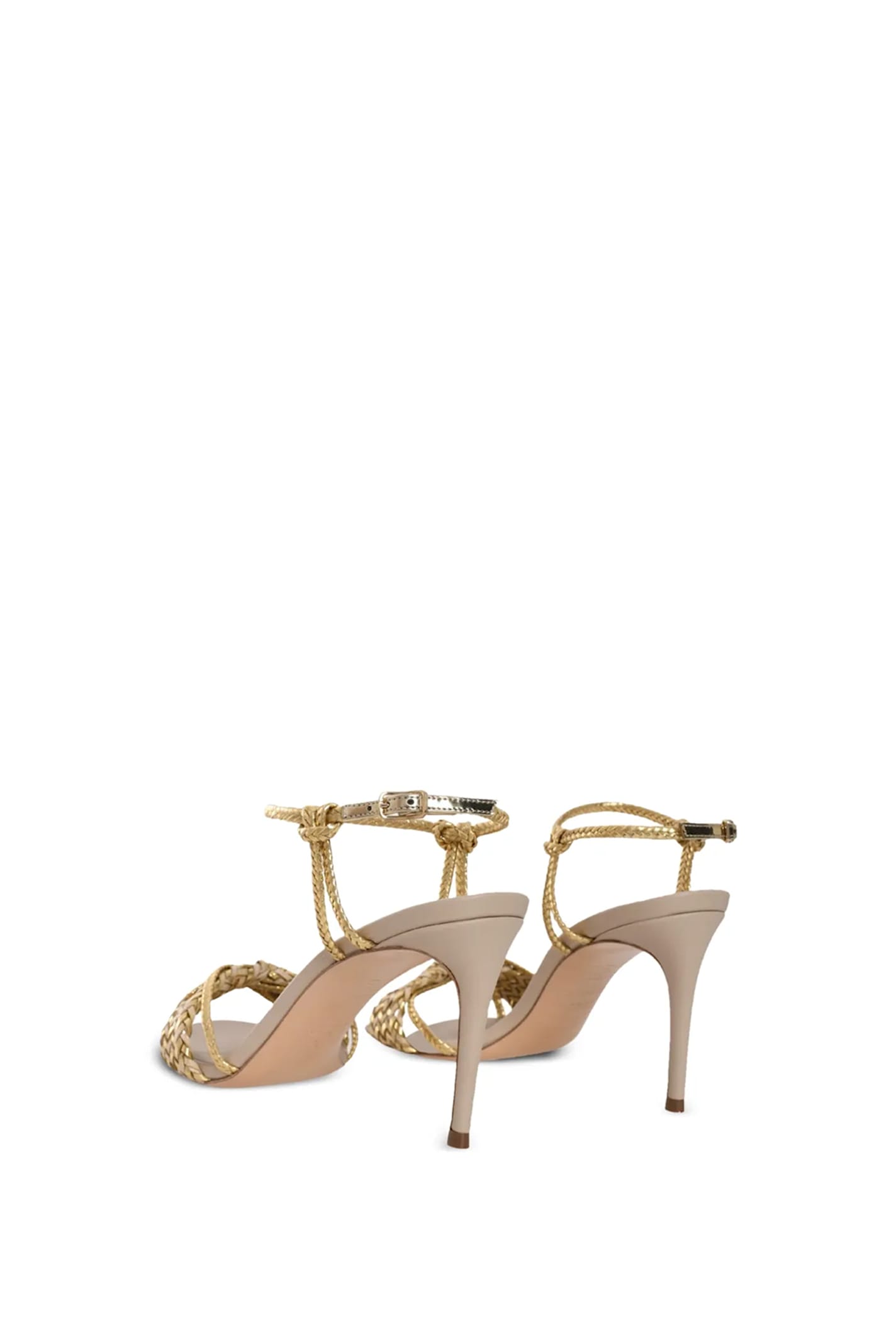 Casadei Braided Stiletto Sandals In Leather Blend In Golden