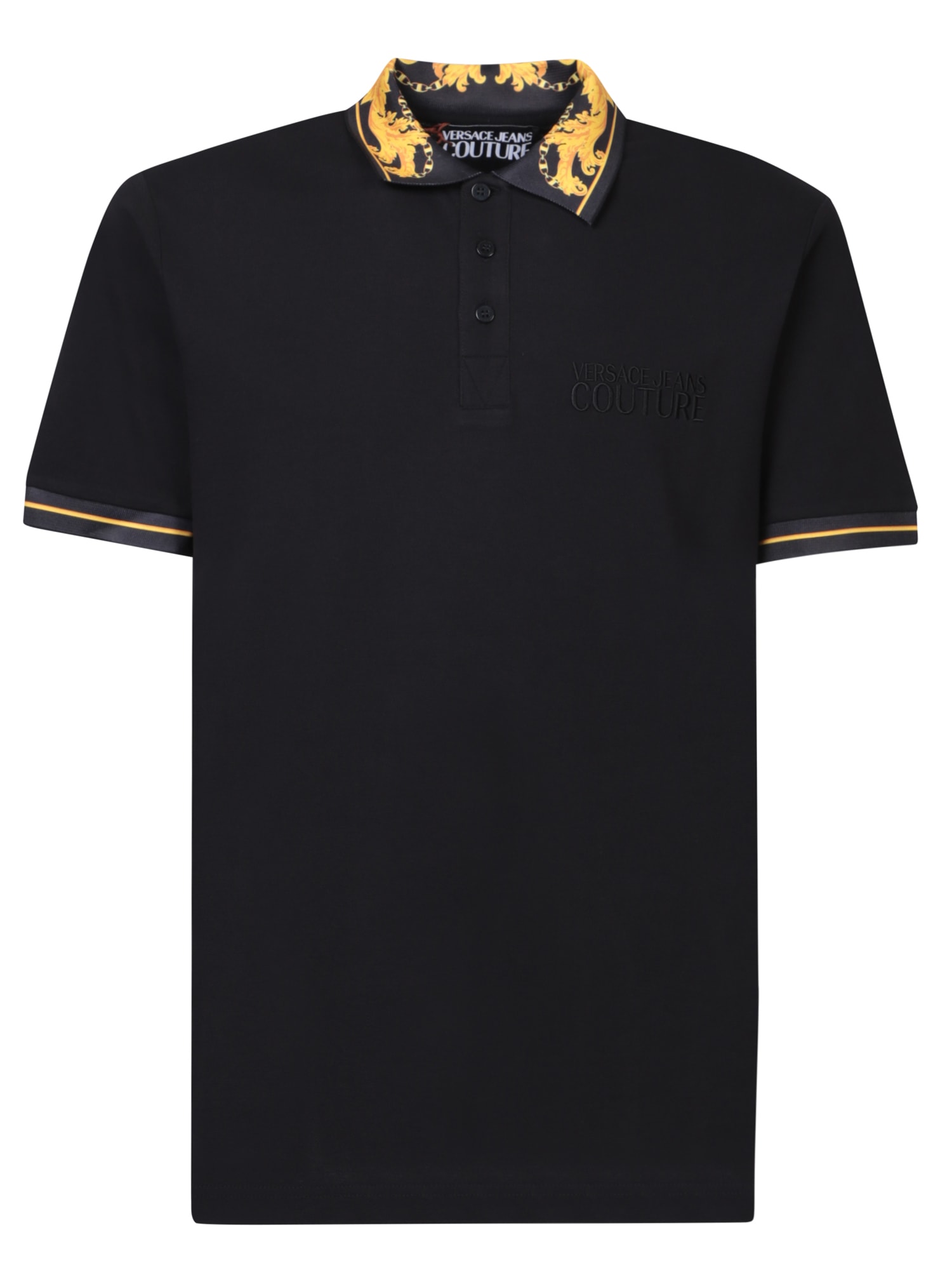 VERSACE JEANS COUTURE BAROQUE PRINT BLACK POLO SHIRT BY VERSACE JEANS COUTURE