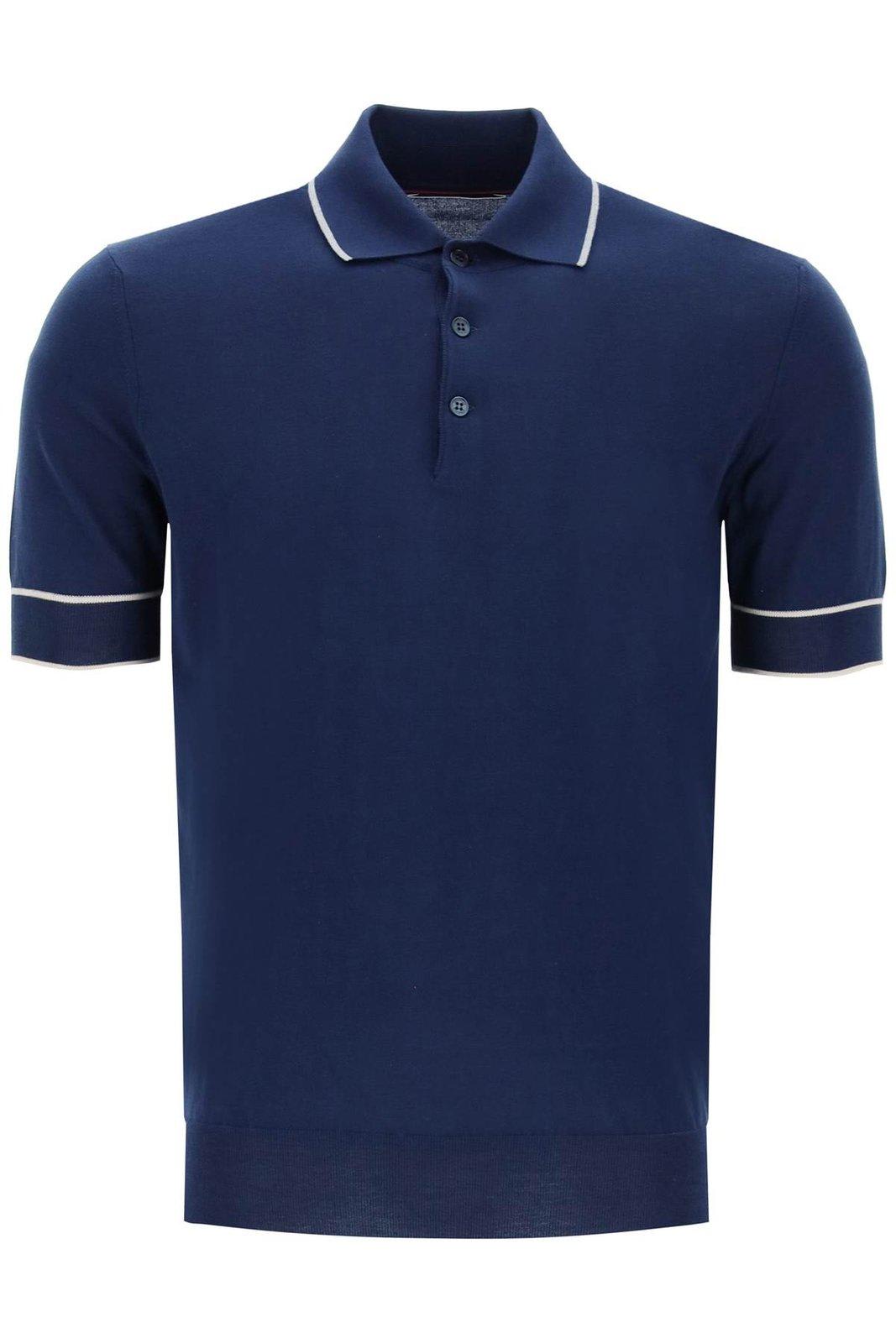 Shop Brunello Cucinelli Knitted Short-sleeved Polo Shirt In Prussia