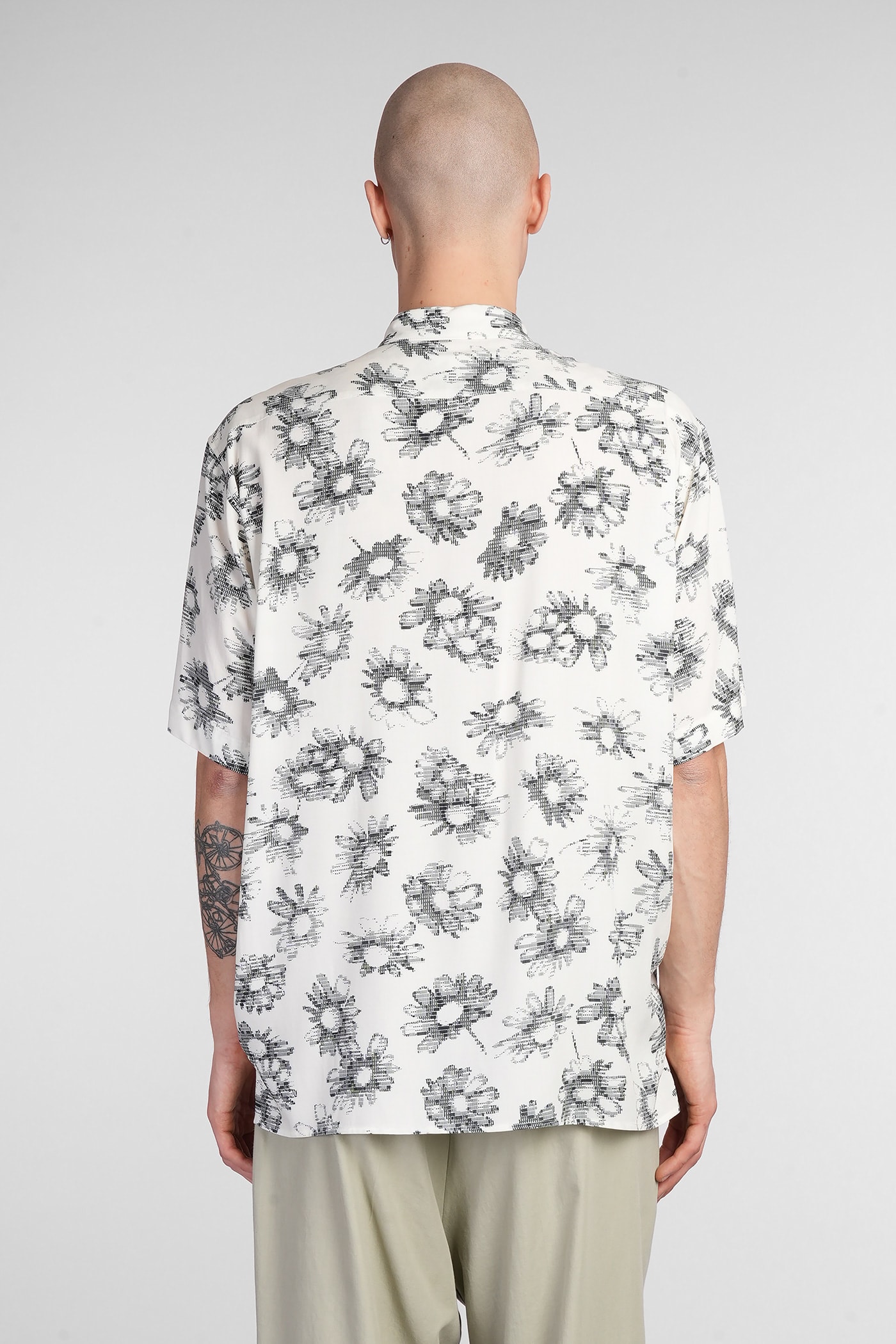Magliano Matrix Print Viscose Bowling Shirt In Beige