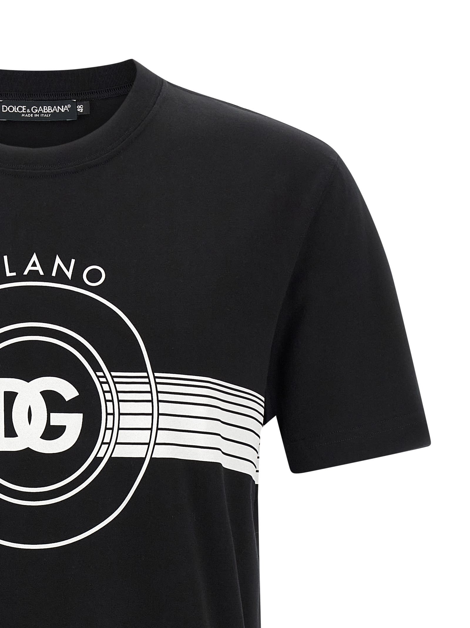 Dolce & Gabbana Black Cotton T-shirt With Large Interlocking Logo Print In Black