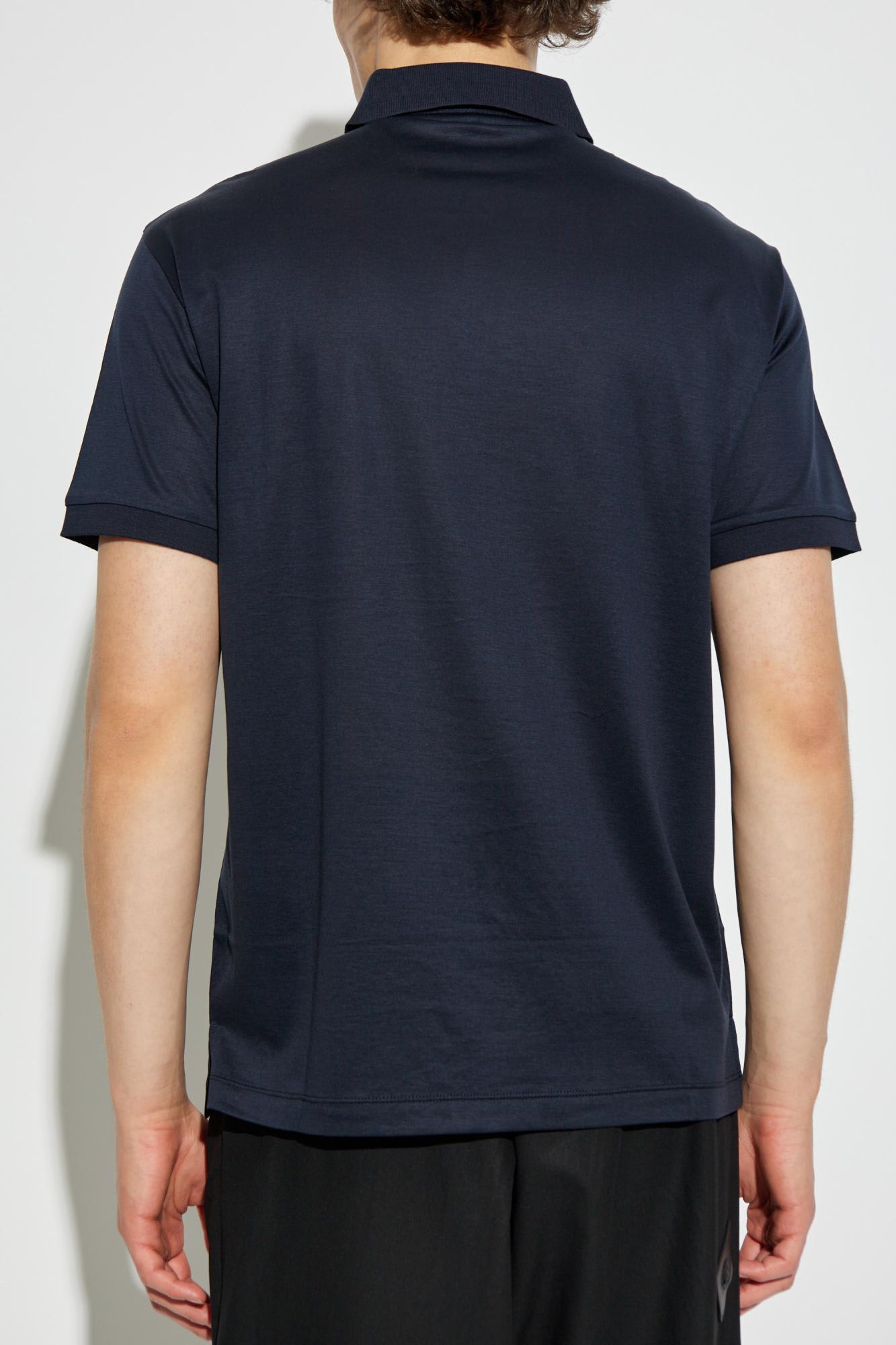 Emporio Armani Embroidered Logo Polo Shirt In Blue