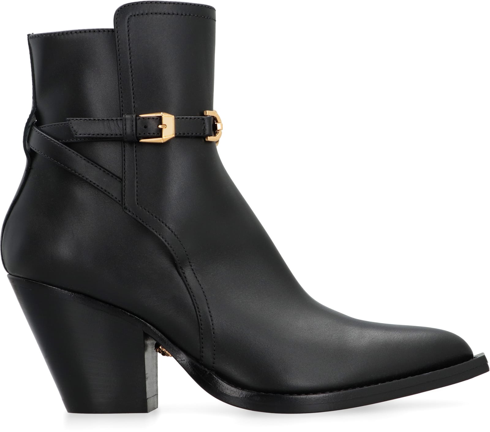 Versace Leather Ankle Boots In Black