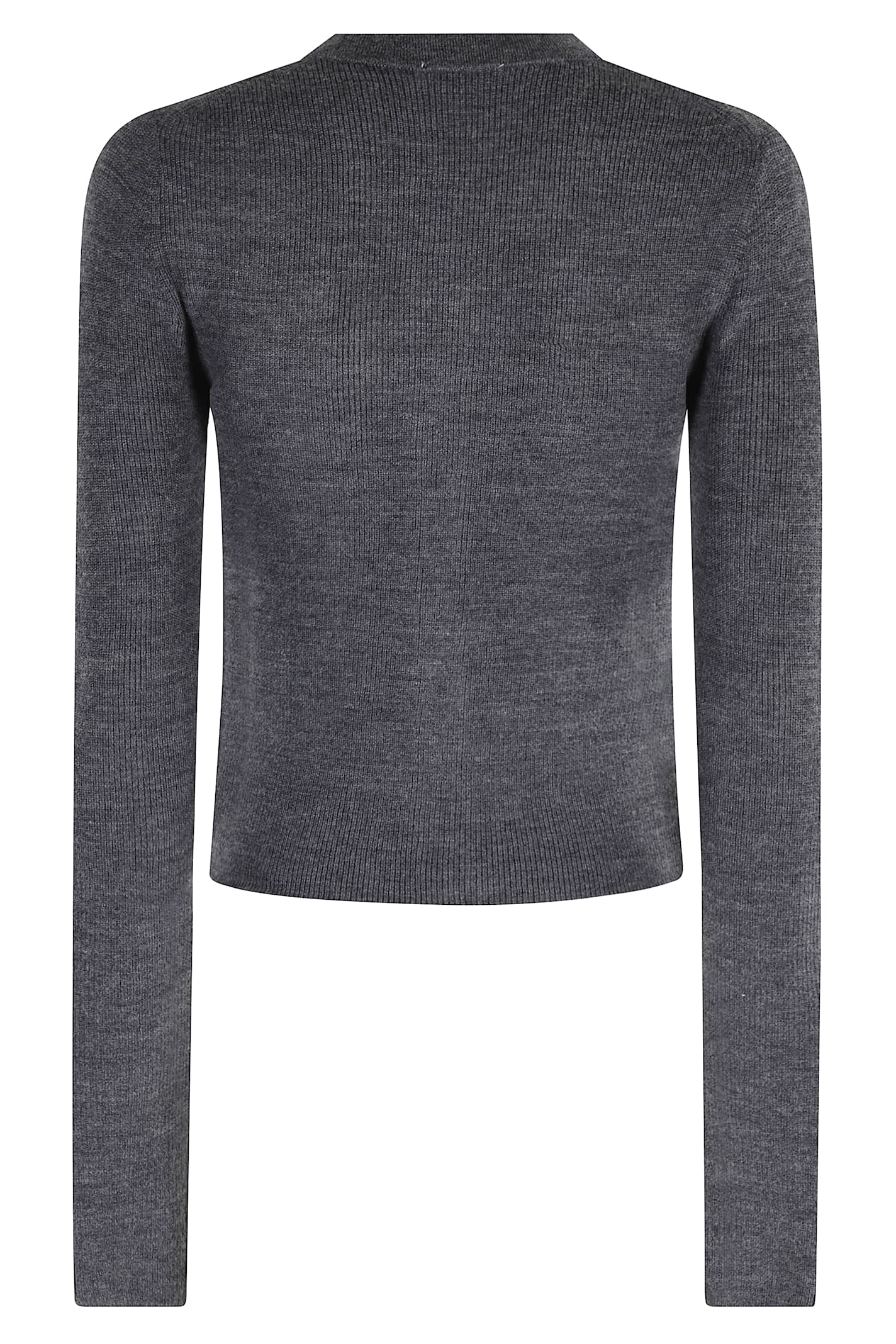 Ganni Grey Cropped Cardigan Wih V Neck And Checkmotif On The Front In Gray