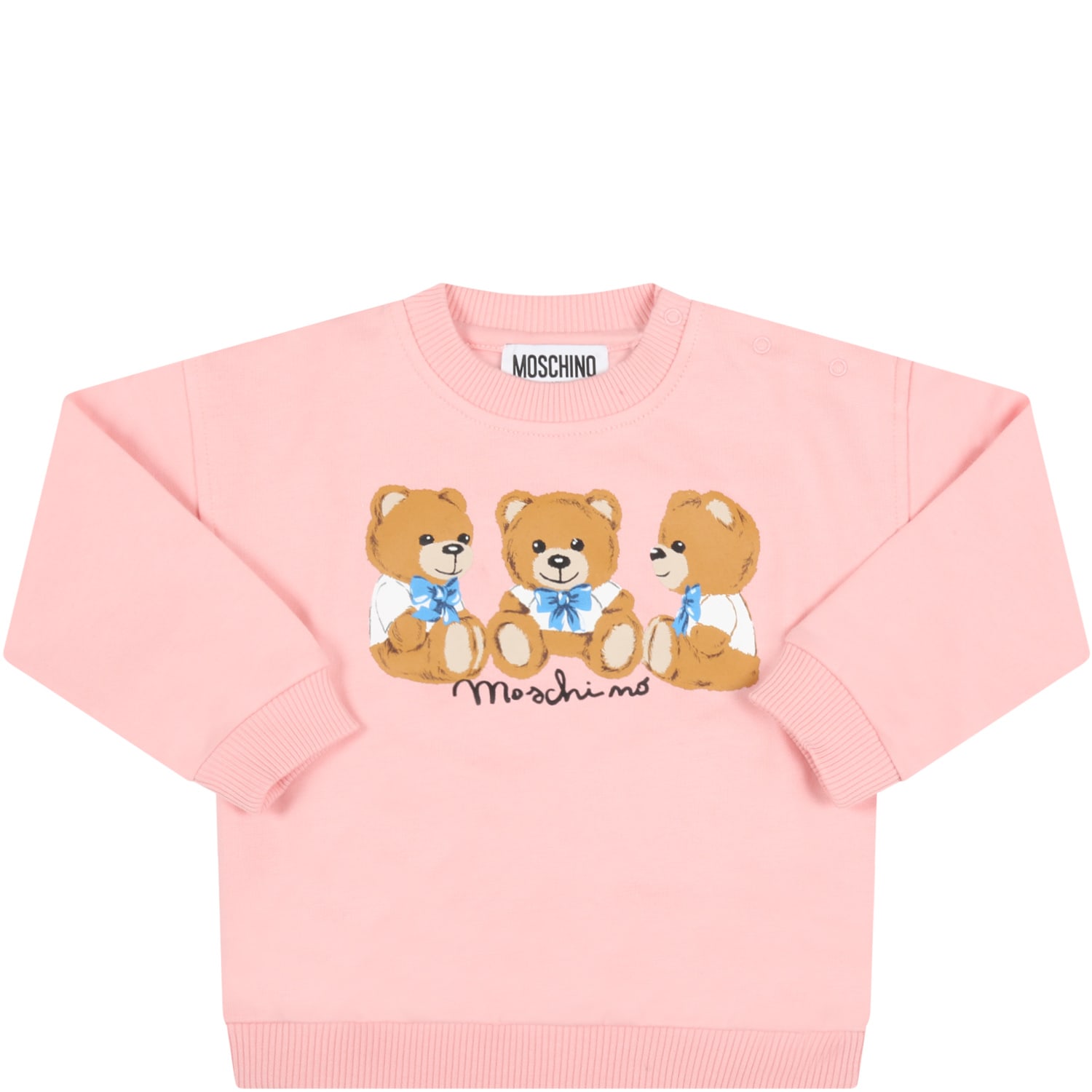 Moschino Pink Sweatshirt For Baby Girl With Teddy Bears