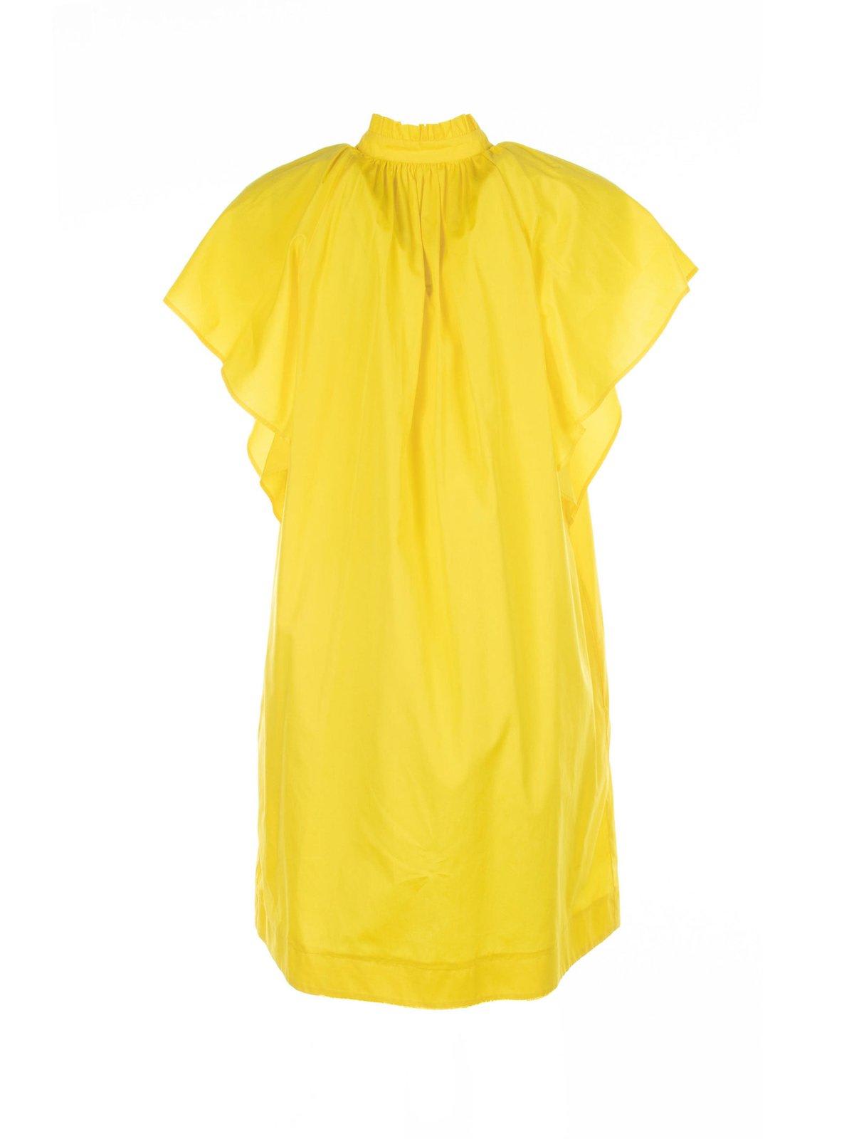 Shop Max Mara Ruffled Short-sleeved Dress In Yellow