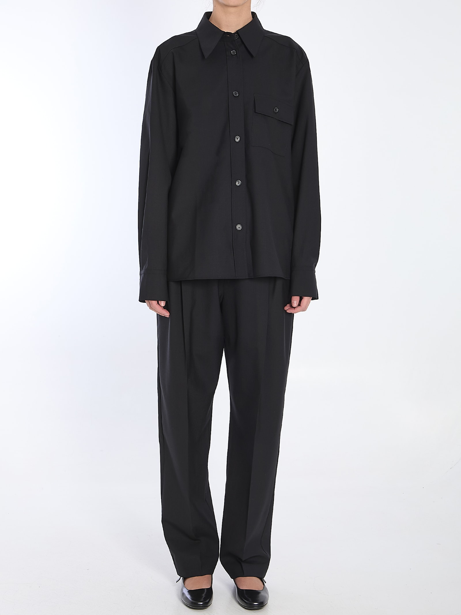 Khaite Yatty Shirt In Tropical Wool In Black