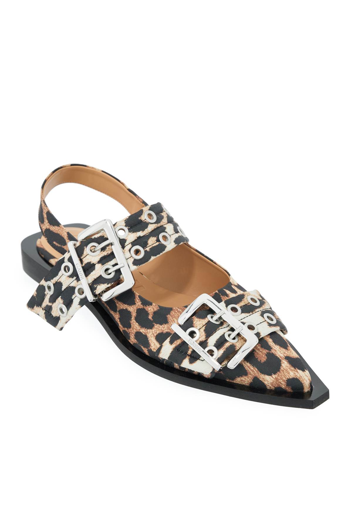 Shop Ganni Slingback Flats In Leopard (brown)