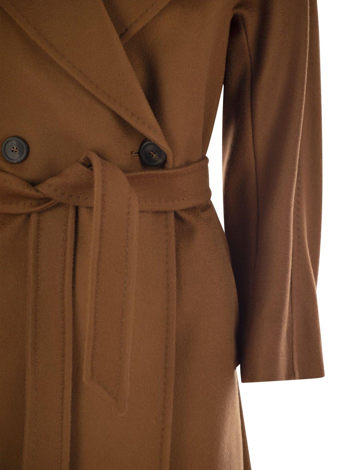 Shop Weekend Max Mara Double-breasted Belted Coat In Brown