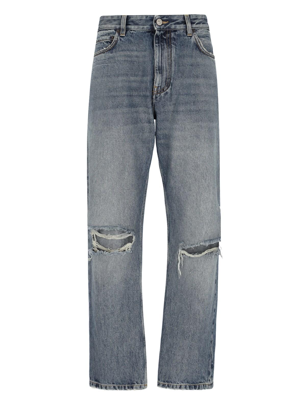Balenciaga Straight Leg Trousers Distressed Detailing In Blue