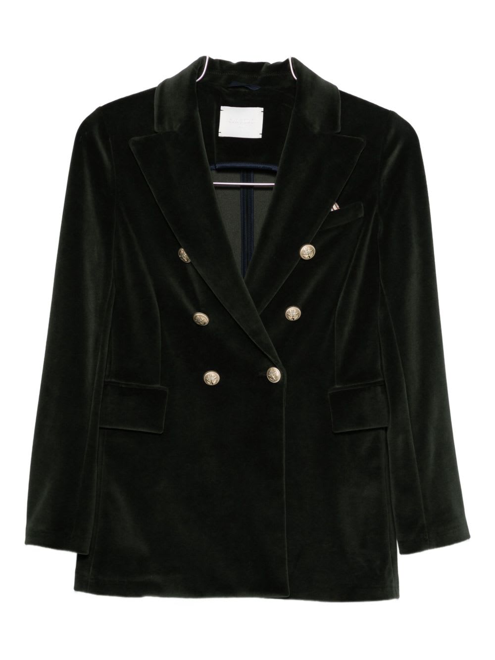 Circolo 1901 Double-breasted Velvet Jacket Featuring Pockets In Green