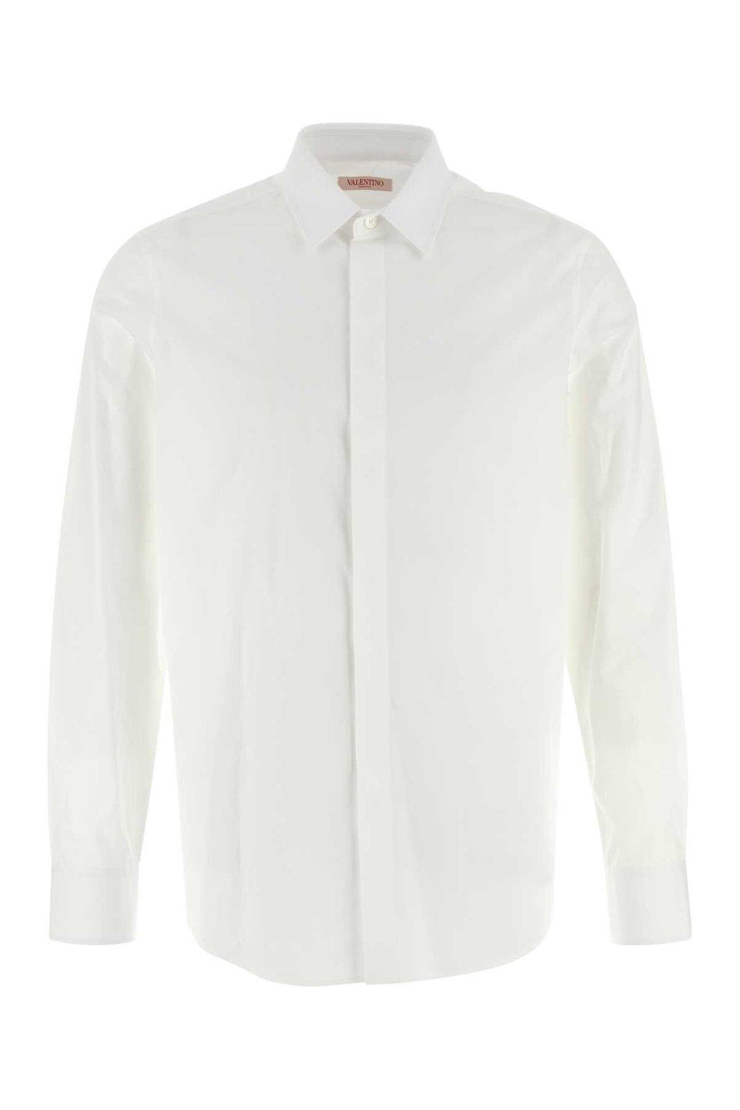 Shop Valentino Curved Hem Long-sleeved Shirt In White