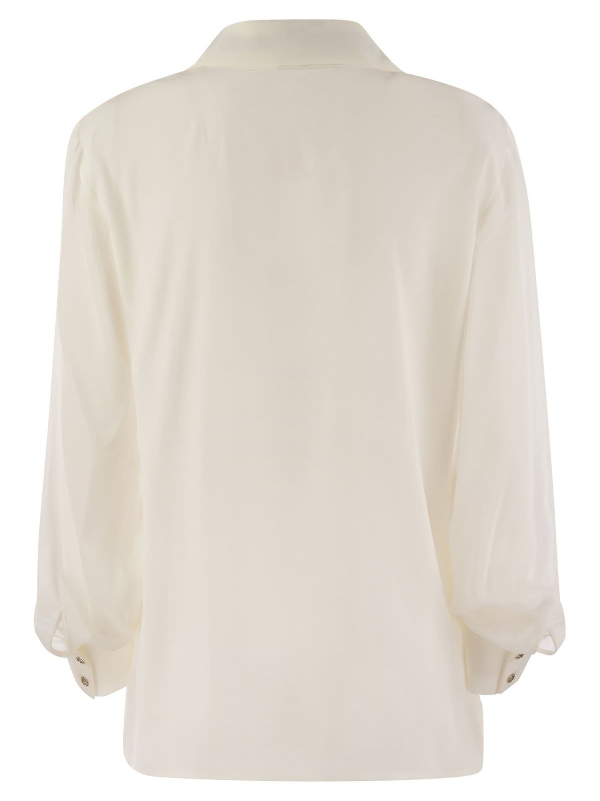 Shop Max Mara Pussy-bow Long-sleeved Top In Bianco