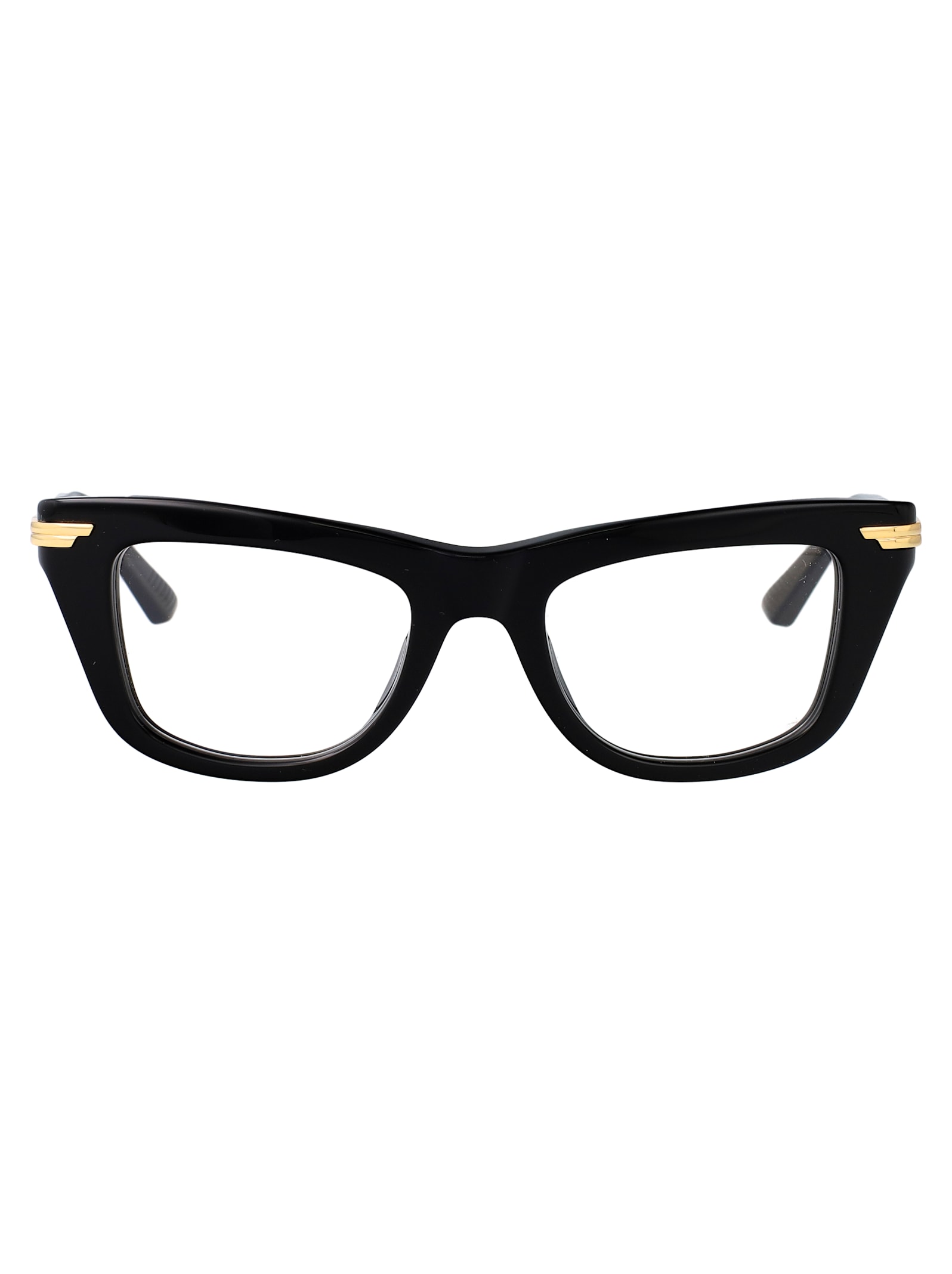 Bottega Veneta Bv1370o Linea Ribbon 001 Black Gold Glasses In Black-gold-transparent