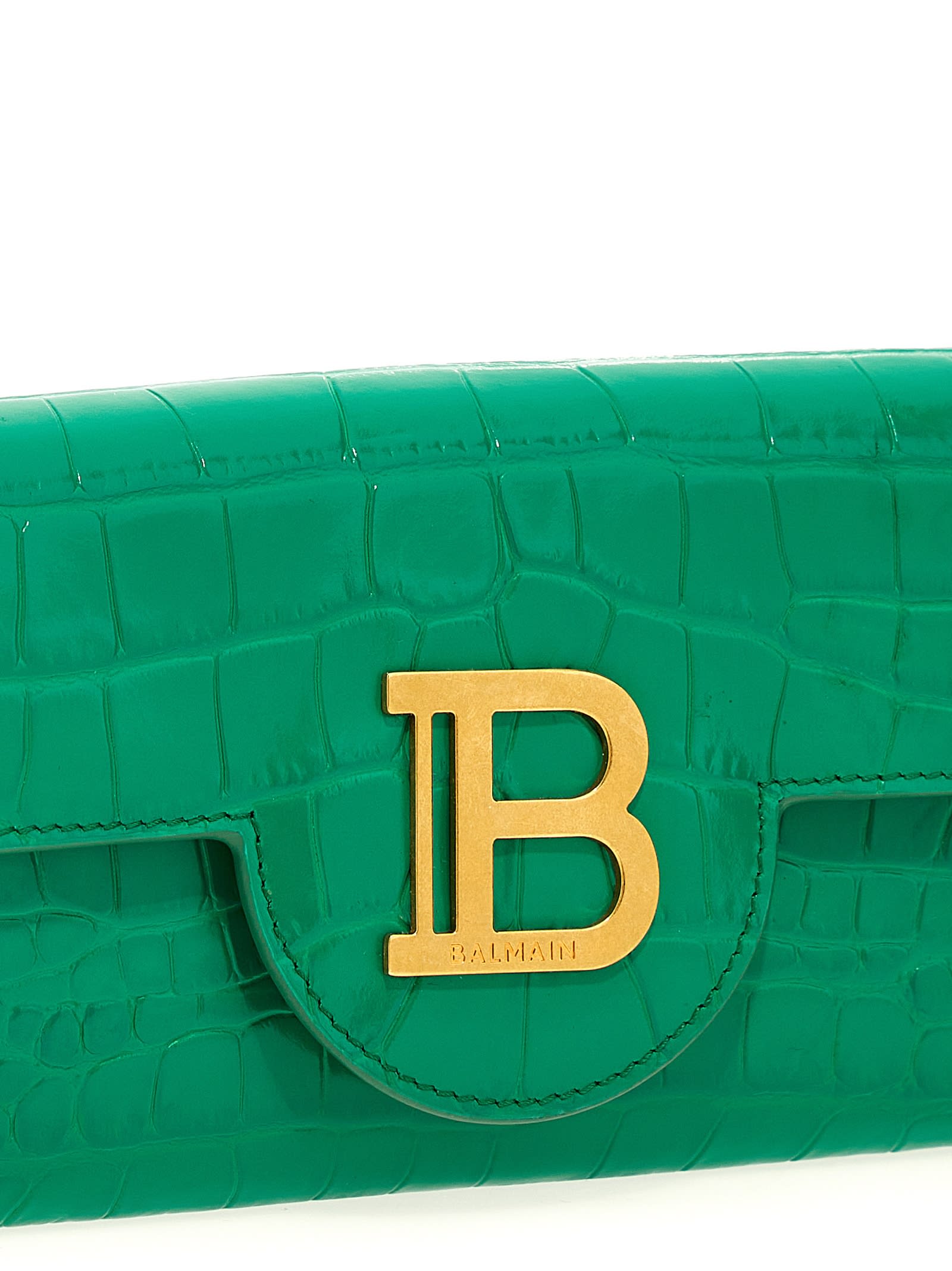 BALMAIN: B-Buzz 24 bag in crocodile-print leather - Green