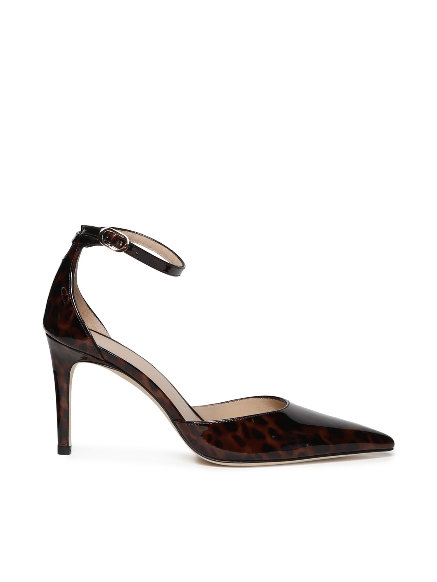 Stuart Weitzman Stuart Power Strap 85 Leopard-print Patent Leather Pumps In Brown