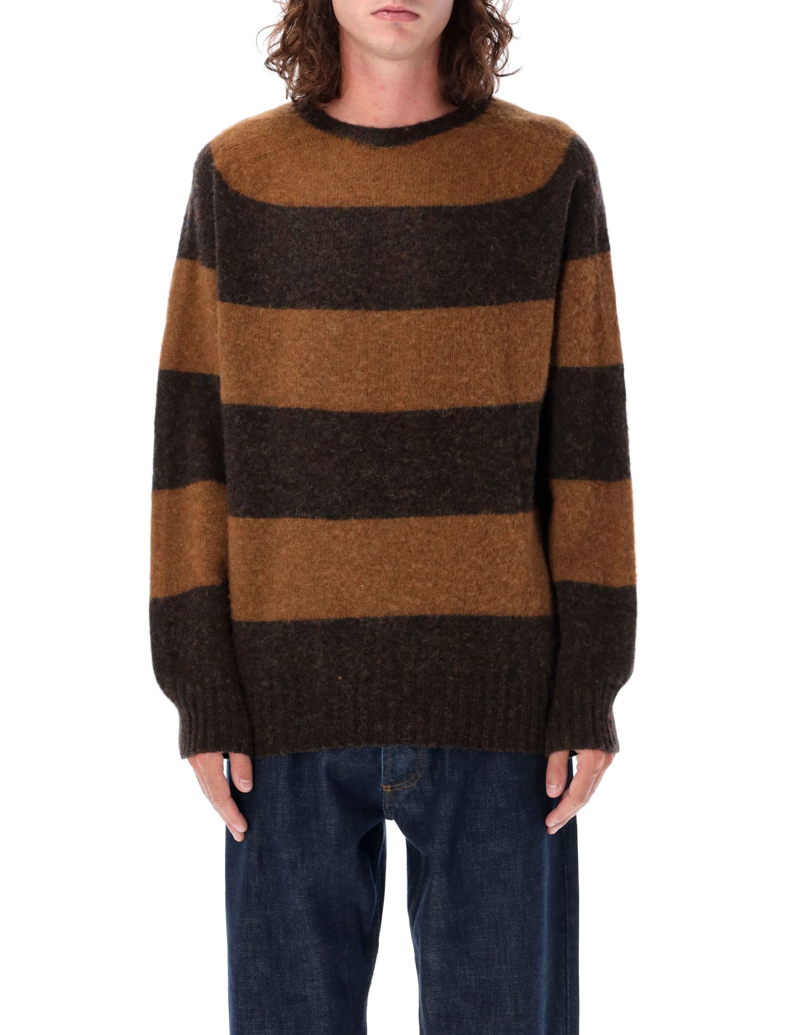 Shop Ymc You Must Create Stripes Shetland Sweater In Brown Stripe