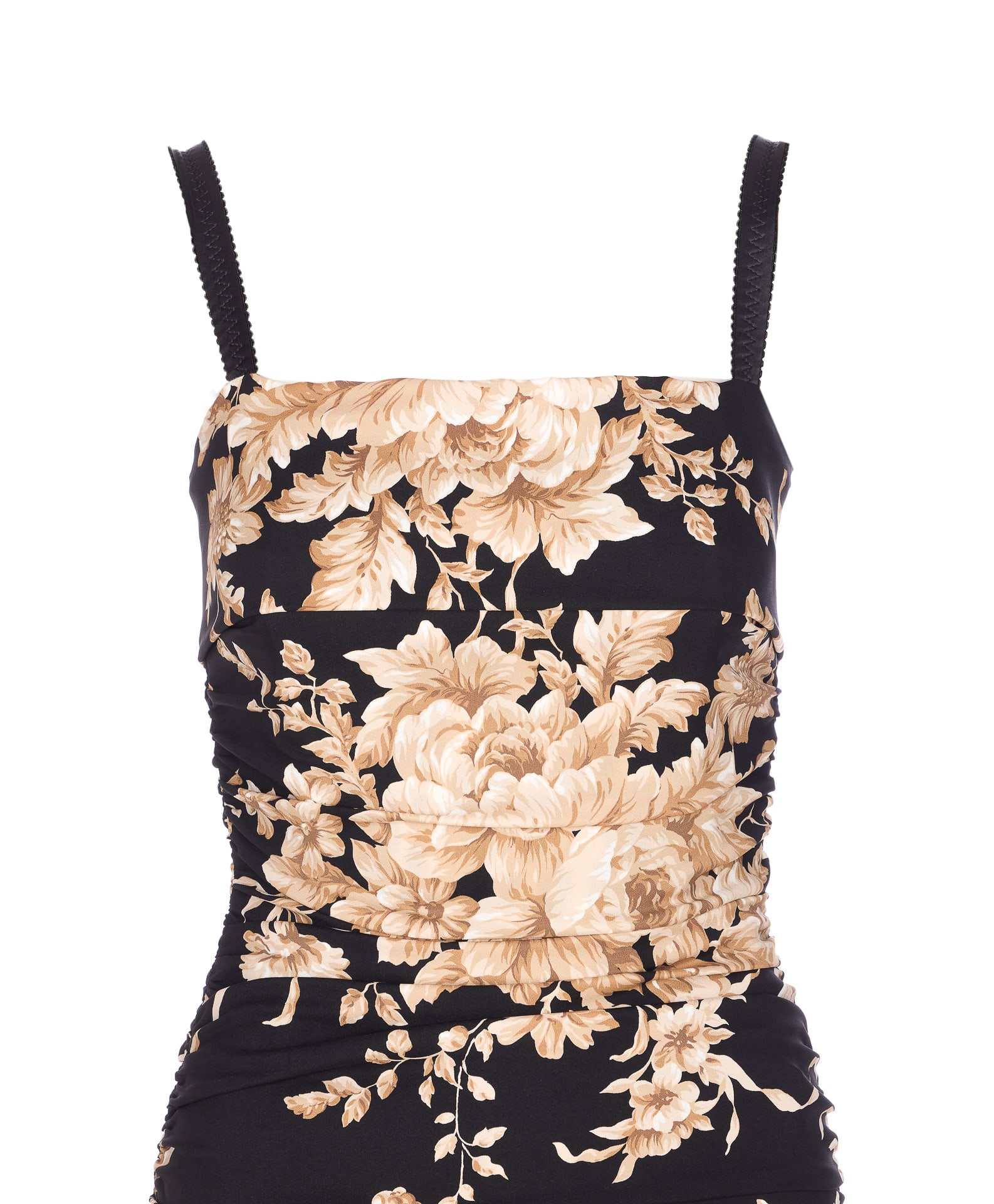 Dolce & Gabbana Floral Print Fitted Dress With Spaghetti Straps In Black