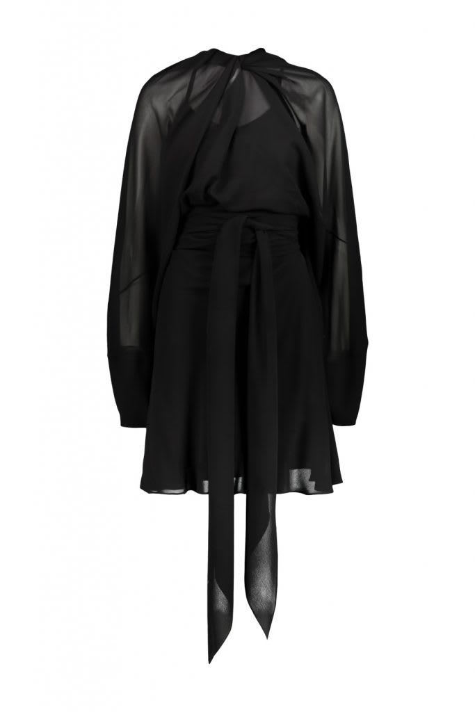 Long-sleeved Mini Dress In Chiffon Silk