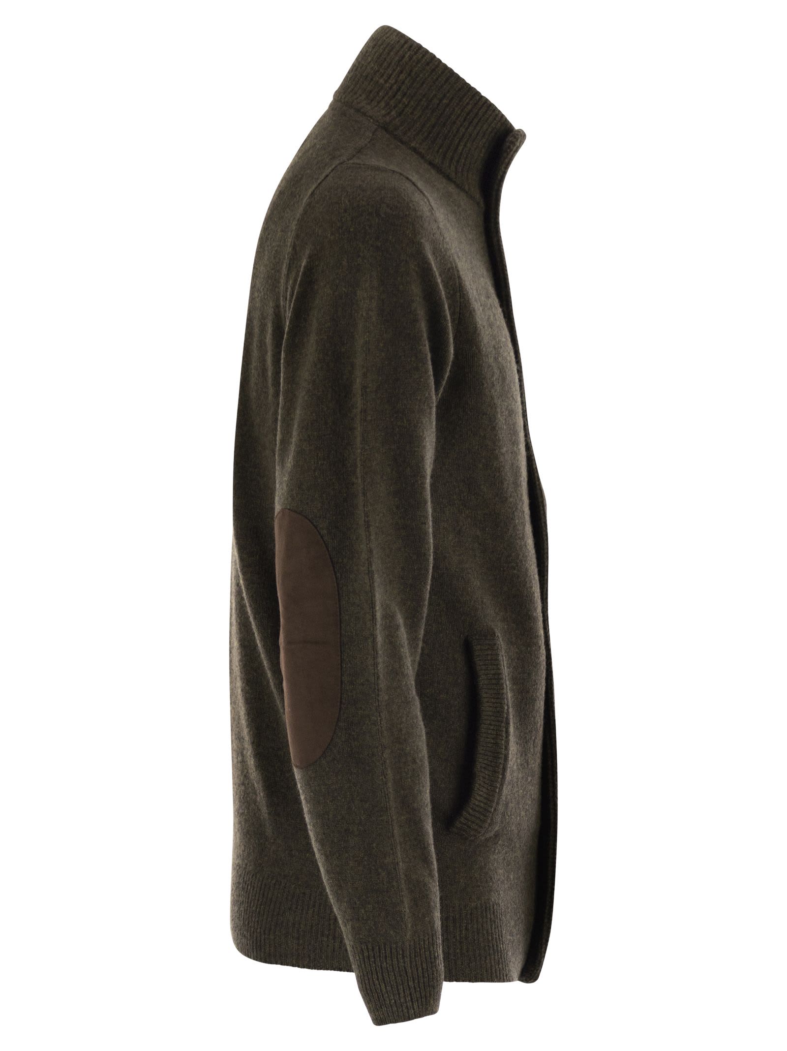 Barbour Patch Zip Card Cardigan In Green Wool In Green
