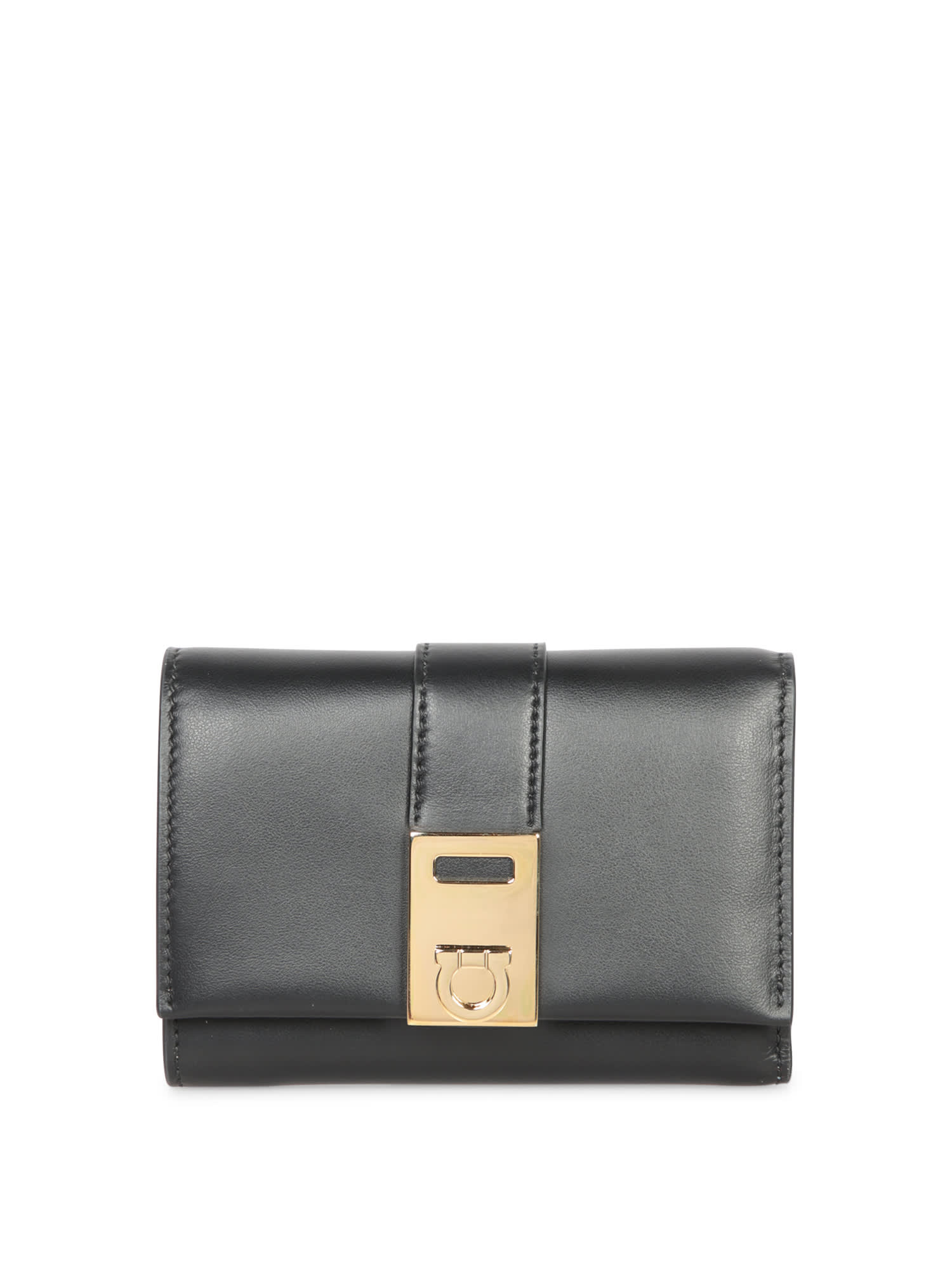 Shop Ferragamo Hug Bicolor Black Wallet