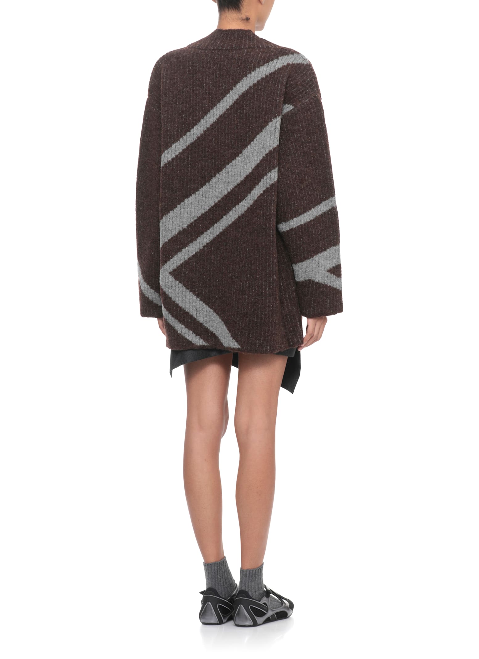 Attico Oversized Knit Sweater Geometric Design In Brown