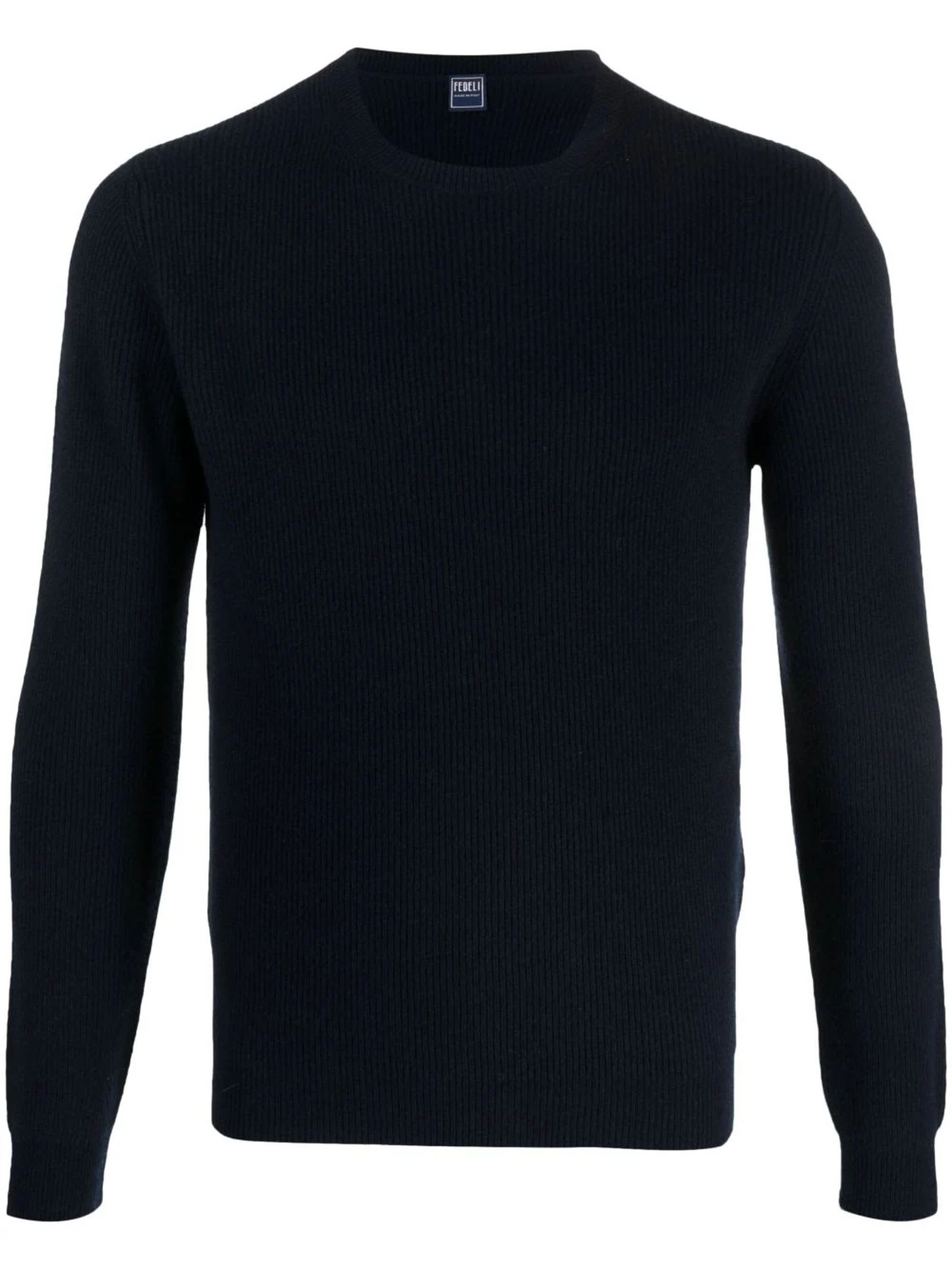 Fedeli Crew-neck Ribbed Cashmere Jumper In Blu