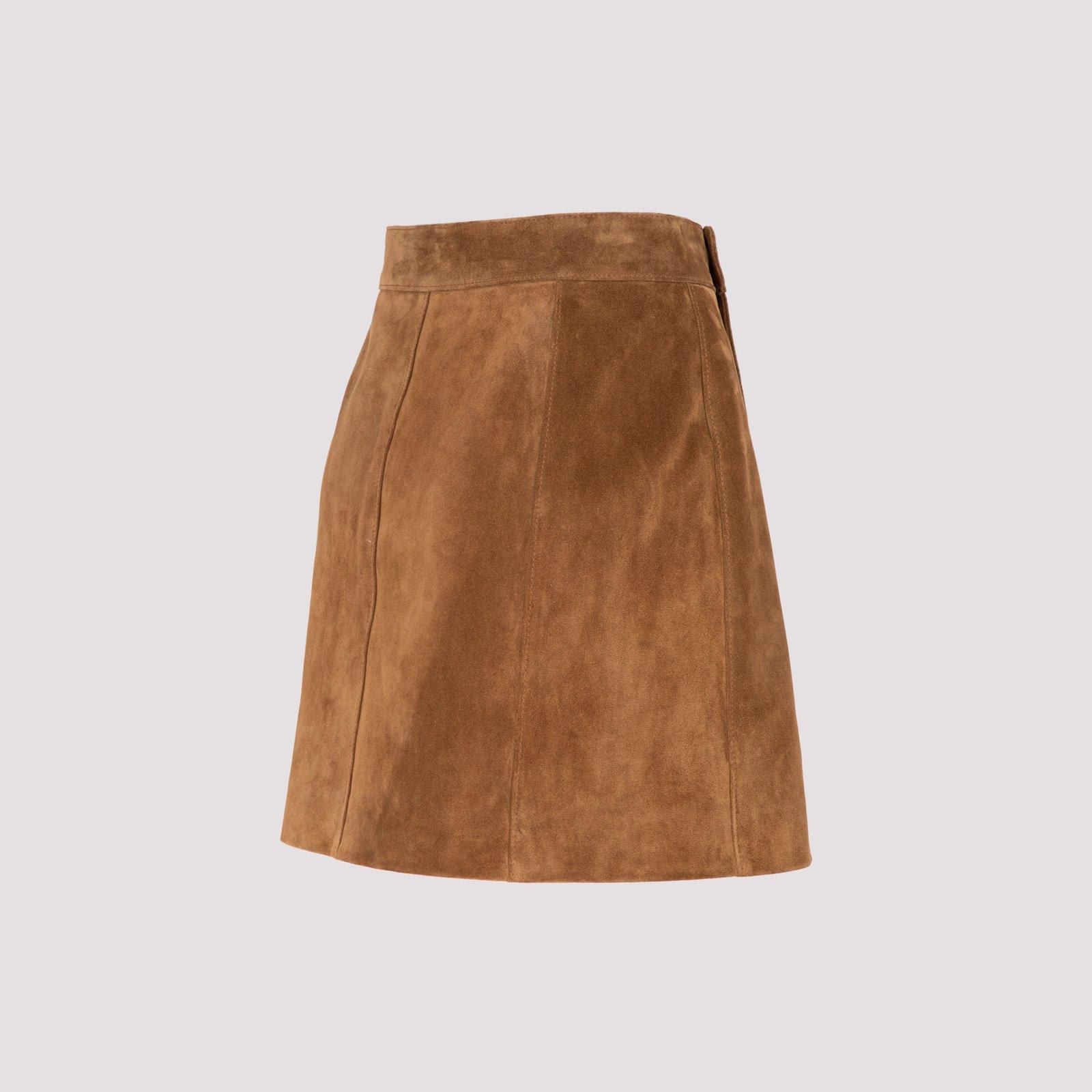 Shop Saint Laurent Studded High Waisted Skirt In Brown