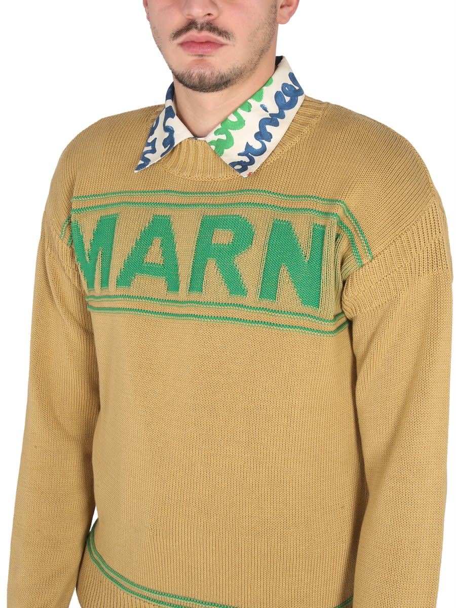 Shop Marni Knit Sweatshirt With Logo In Beige