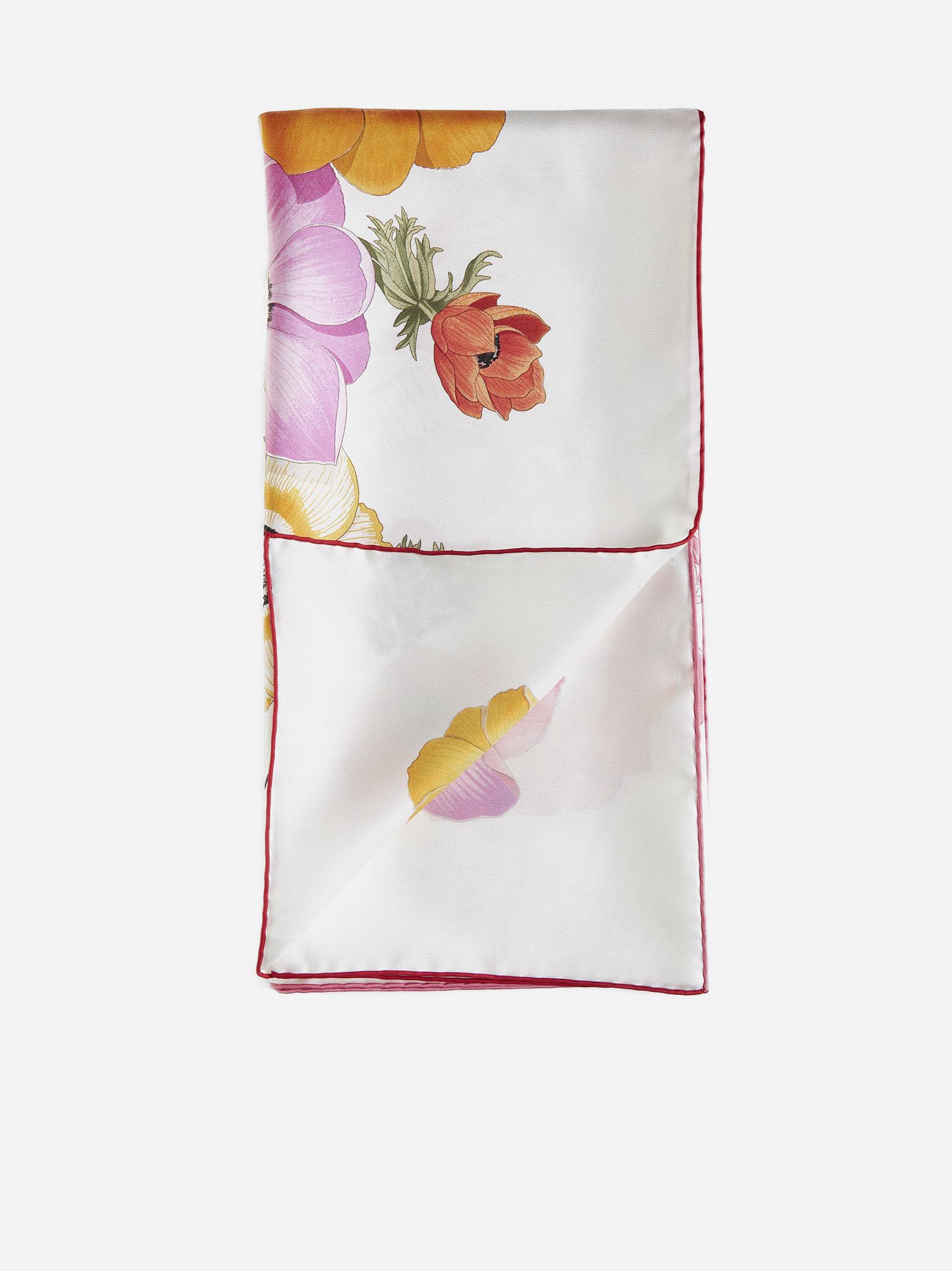 Shop Ferragamo Anemones Print Silk Scarf In Yellow Cream