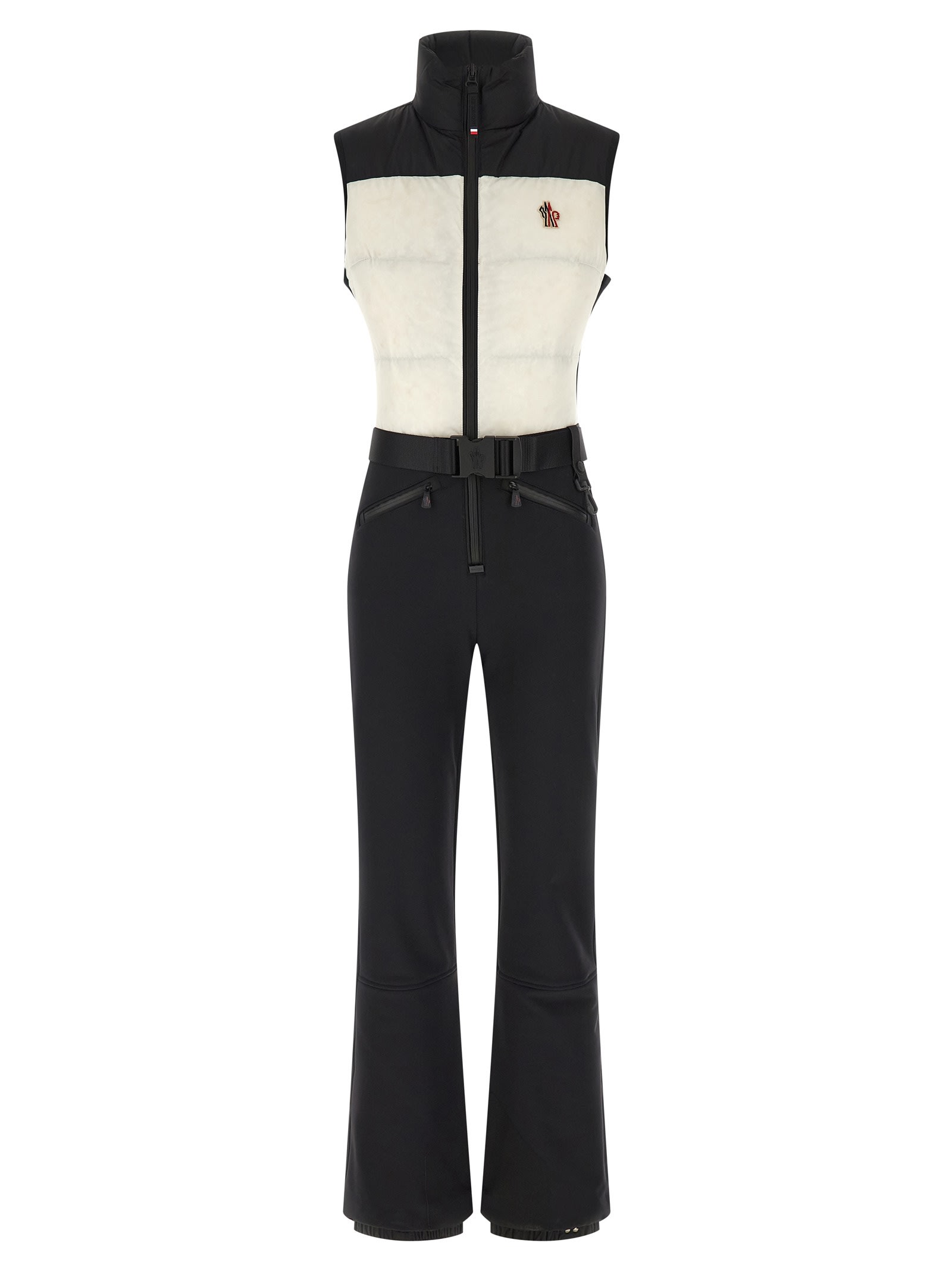 Moncler Belted Paneled Quilted Down Ski Suit In Multi