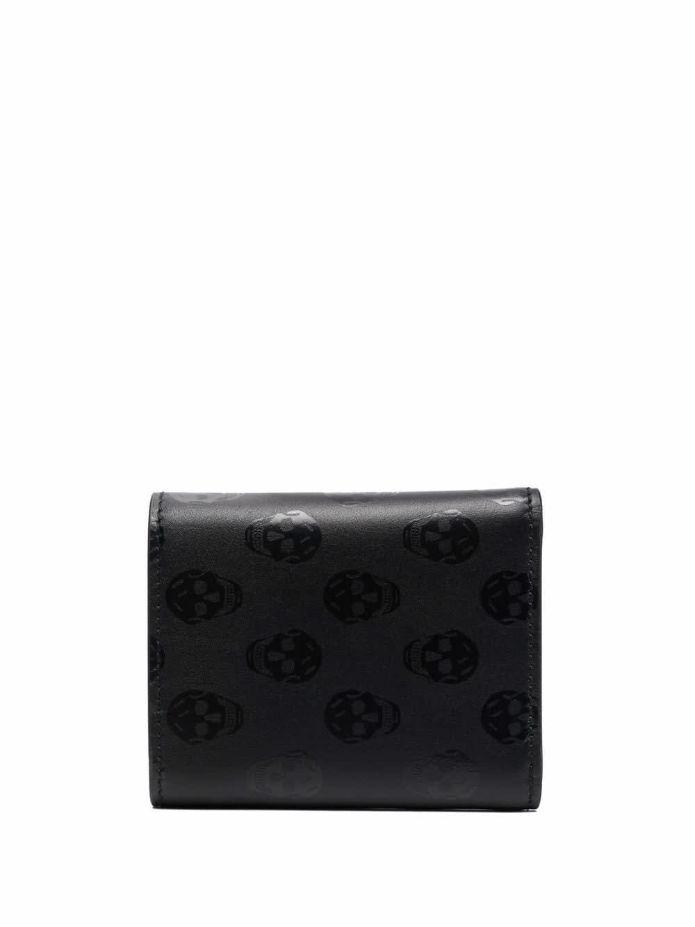 ALEXANDER MCQUEEN MAN CARD HOLDER IN BLACK LEATHER WITH SKULL MOTIF IN TONE