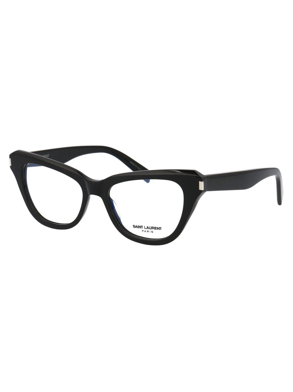 Shop Saint Laurent Cat-eye Frame Glasses In 001 Black Black Transpare