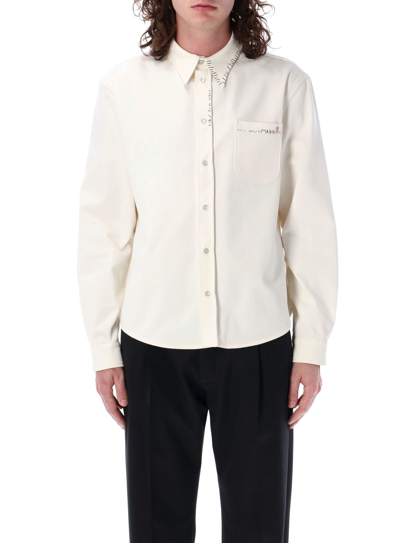 Shop Marni Cotton Woven Shirt In Lily White