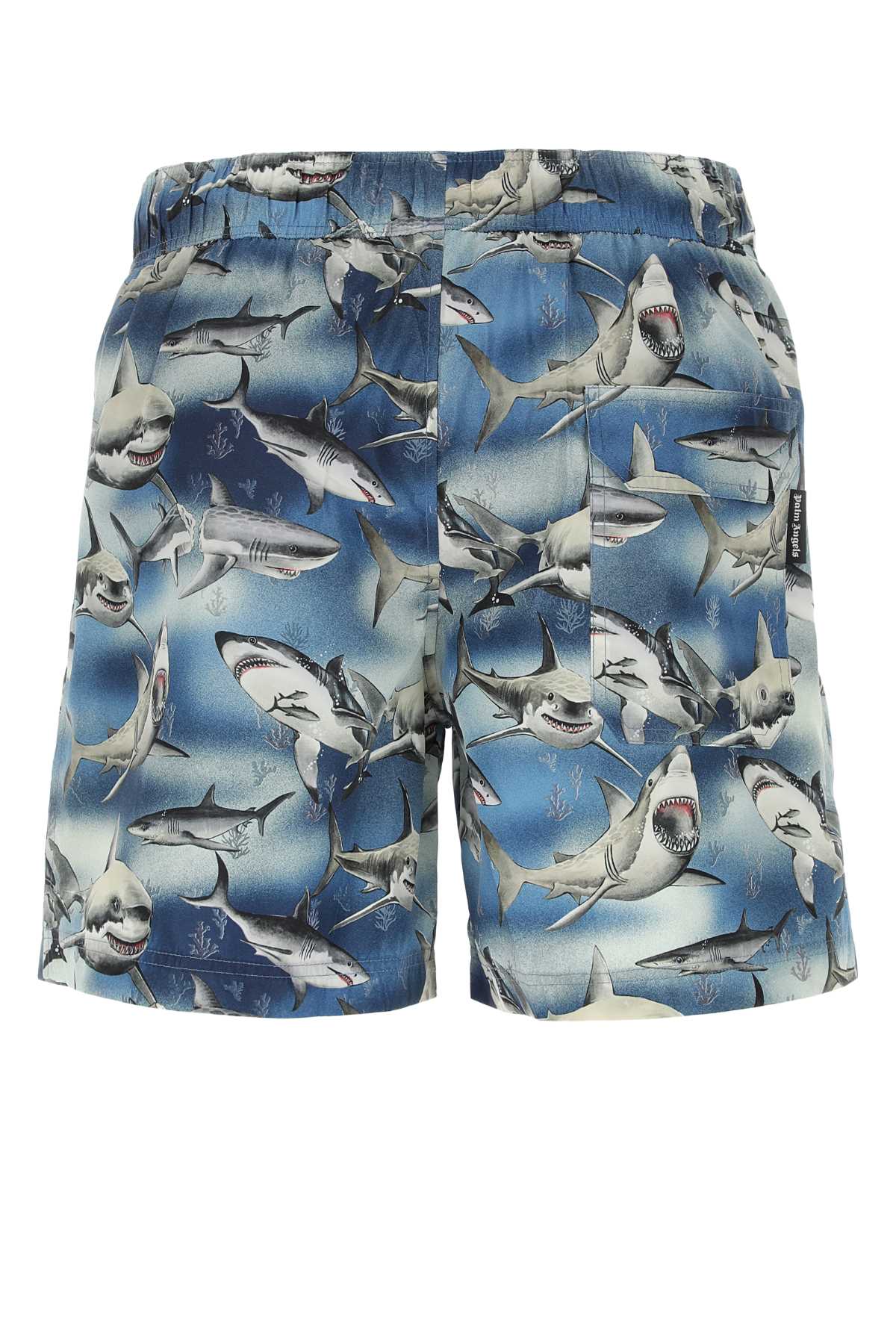 PALM ANGELS PRINTED POLYESTER SHARKS SWIMMING SHORTS