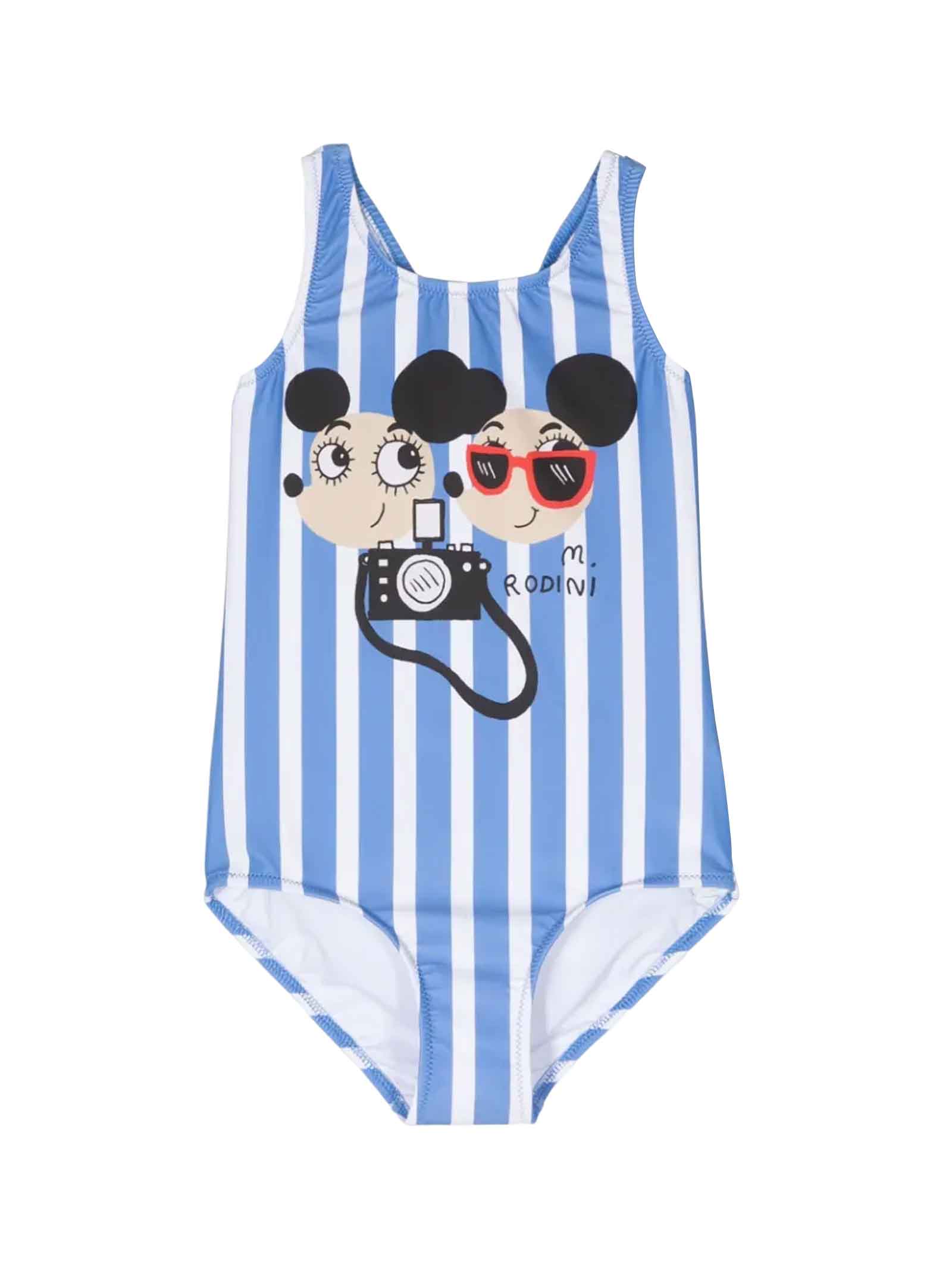Mini Rodini Cartoon-print Swimsuit In Bianco/blu