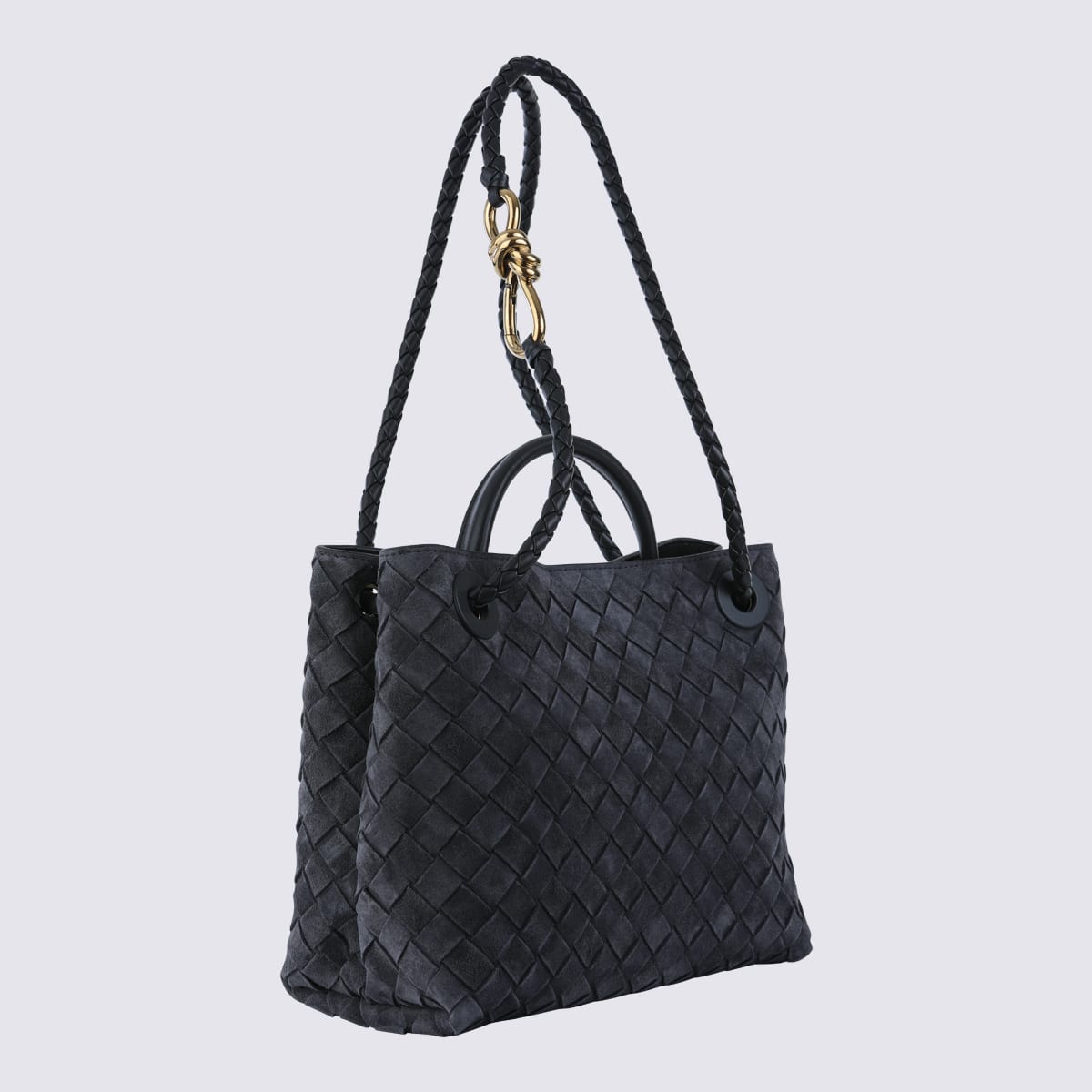 Bottega Veneta Black Leather Lets Go Little One Top Handle Bag