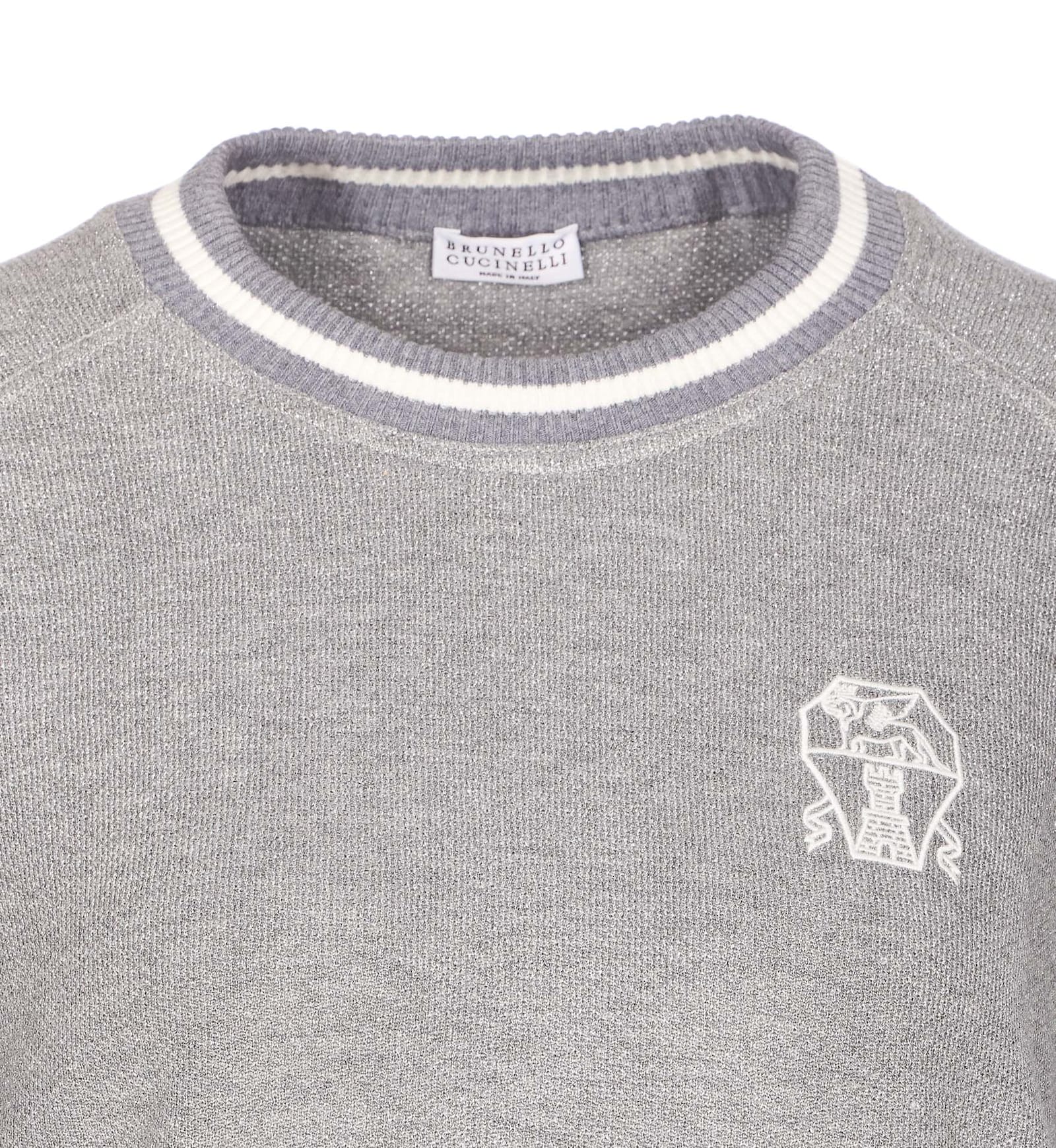 Brunello Cucinelli Grey Embroidered Logo Sweatshirt In Gray