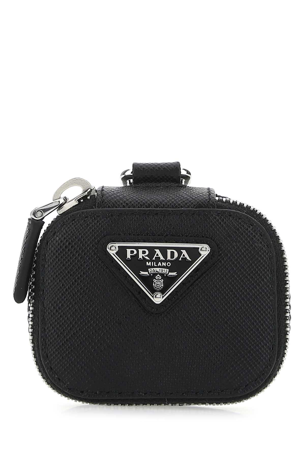 Shop Prada Black Leather Air Pods Case In F0002